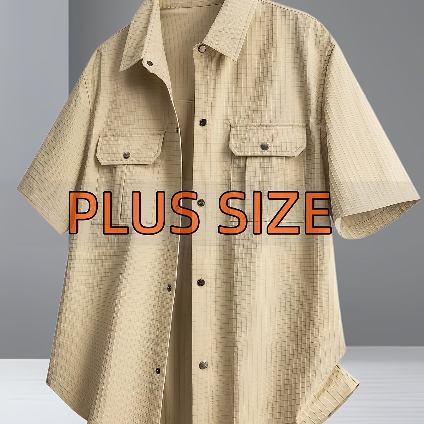 TEMU Plus-size Men's Short-sleeve Shirt, Solid Color Summer Shirt, Oversized Casual Loose- For Men With And Lapel Collar, Plus Size