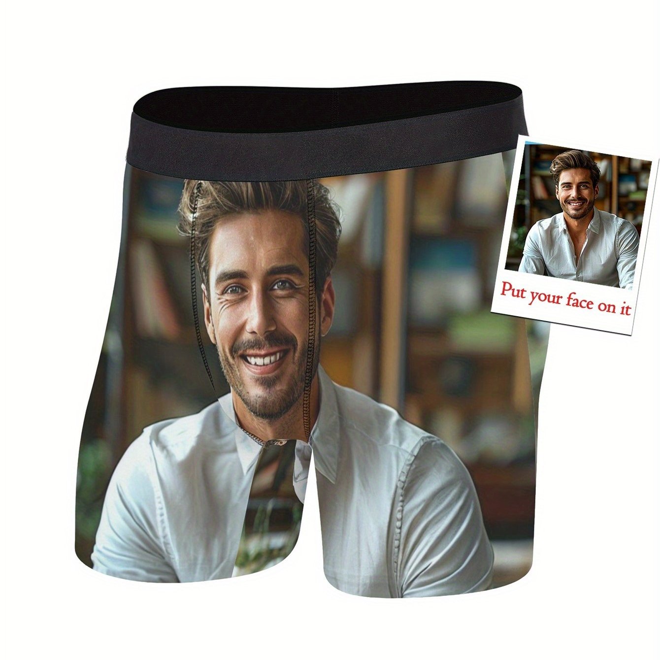 TEMU Boxer Homme Créatif Personnalisé sur Mesure Imprimé - Remplacer par Motif Photo de Visage/Portrait - Cadeau pour Petit Ami ou Mari