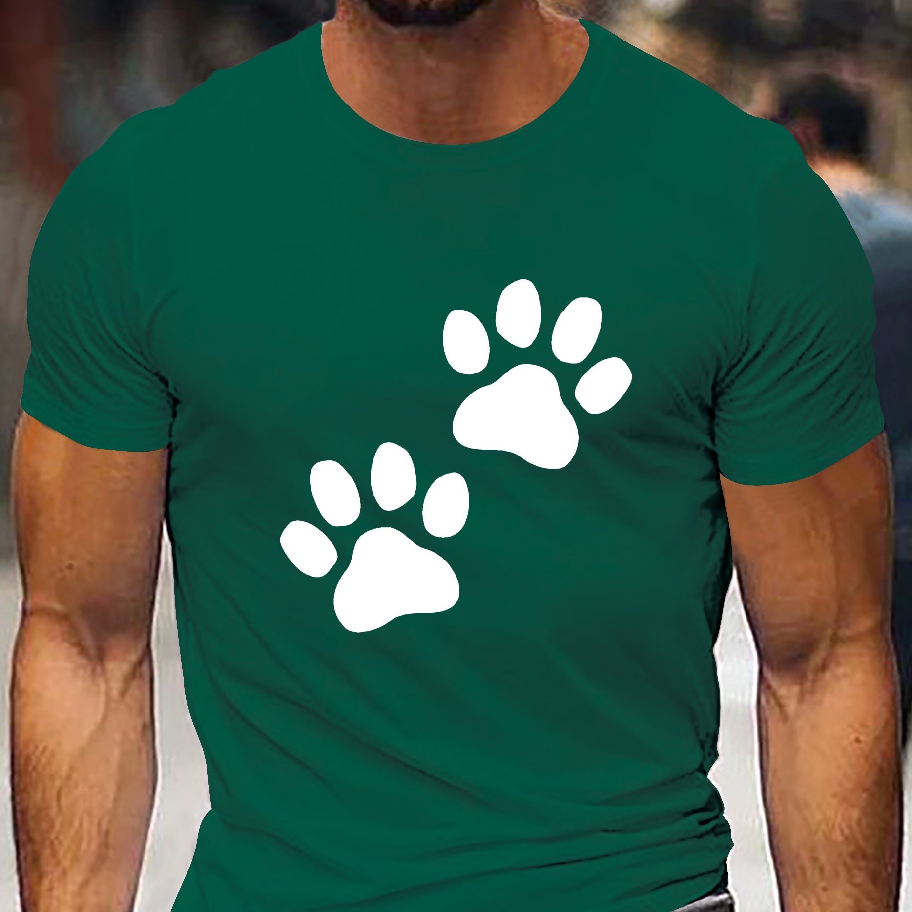 TEMU Men's Casual Athletic Tee - Breathable Polyester , Short Sleeve, Crew Neck With Unique Paw - Summer Workouts & Casual Attire