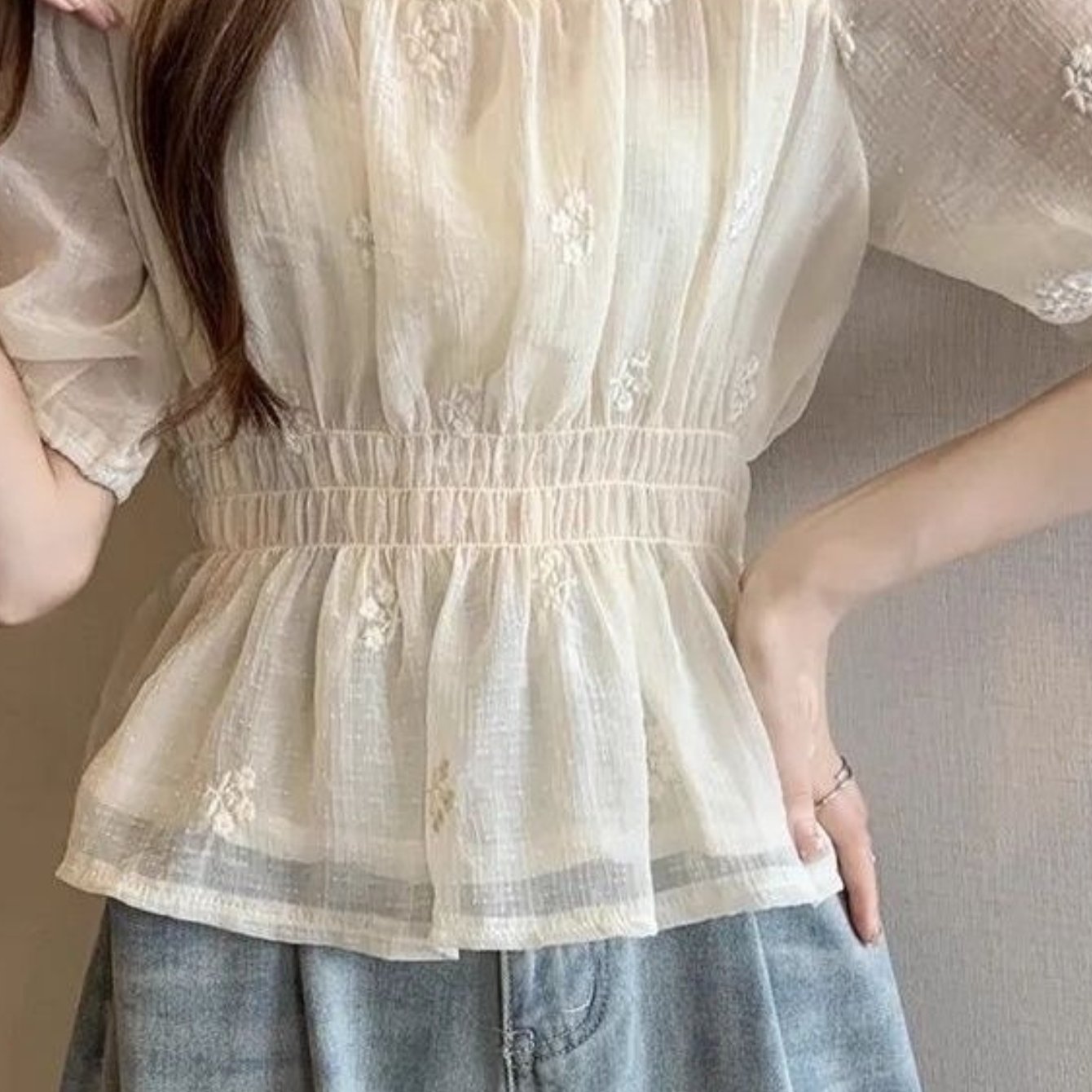TEMU 【商品名】フレンチネック シャツ レディース 夏 薄手 ウイン 美しいシャツ 儚げ妖精風トップス