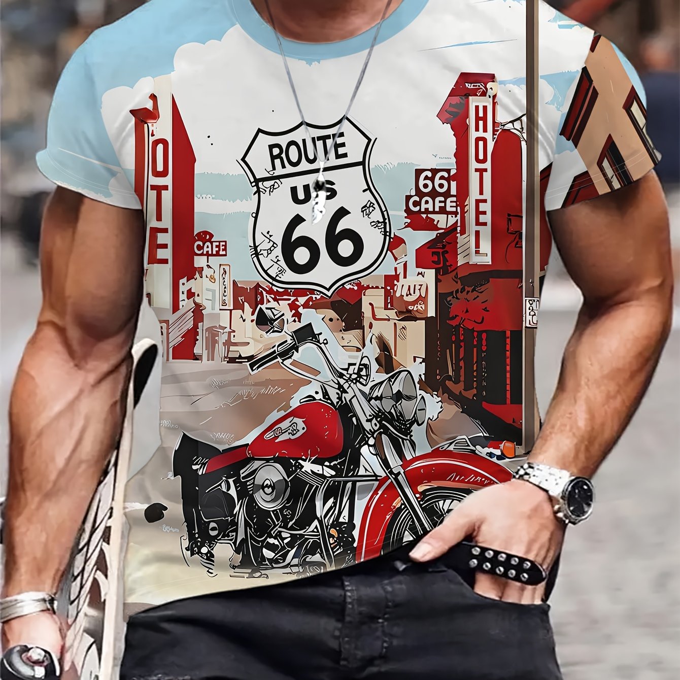 TEMU Men's T-shirt With , Motorcycle, And Print