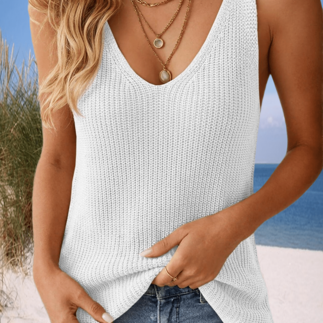 Image of Women's Summer Daily V Neck Tank Vest Sleeveless Loose Cami Tees Top Sweater