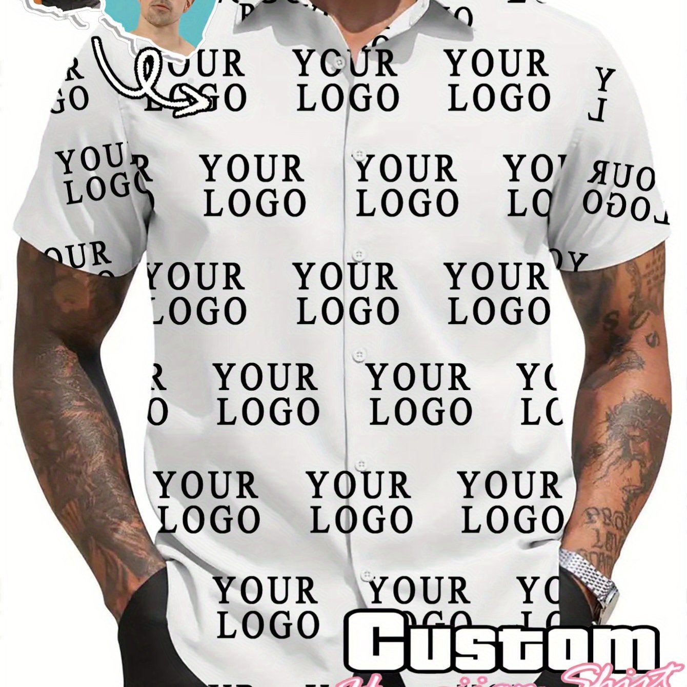TEMU Custom 3d Printed Short-sleeved T-shirt - Custom Logo Design, Polyester Material, Adult Casual Summer Clothing, Machine Washable, Personalized