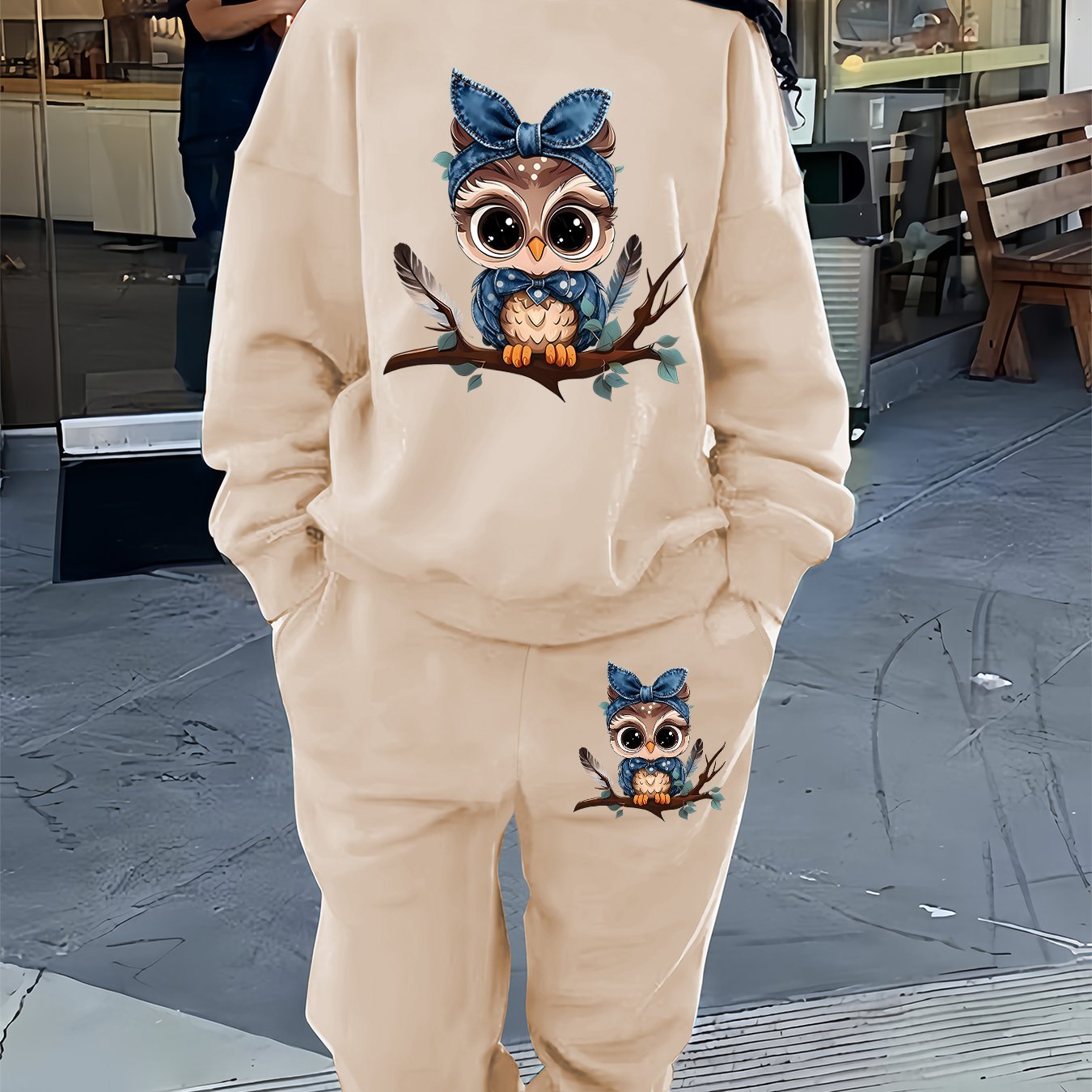 TEMU Graphic Print 2 Piece Set, Crew Neck Sweatshirt & Pants, Women's Clothing