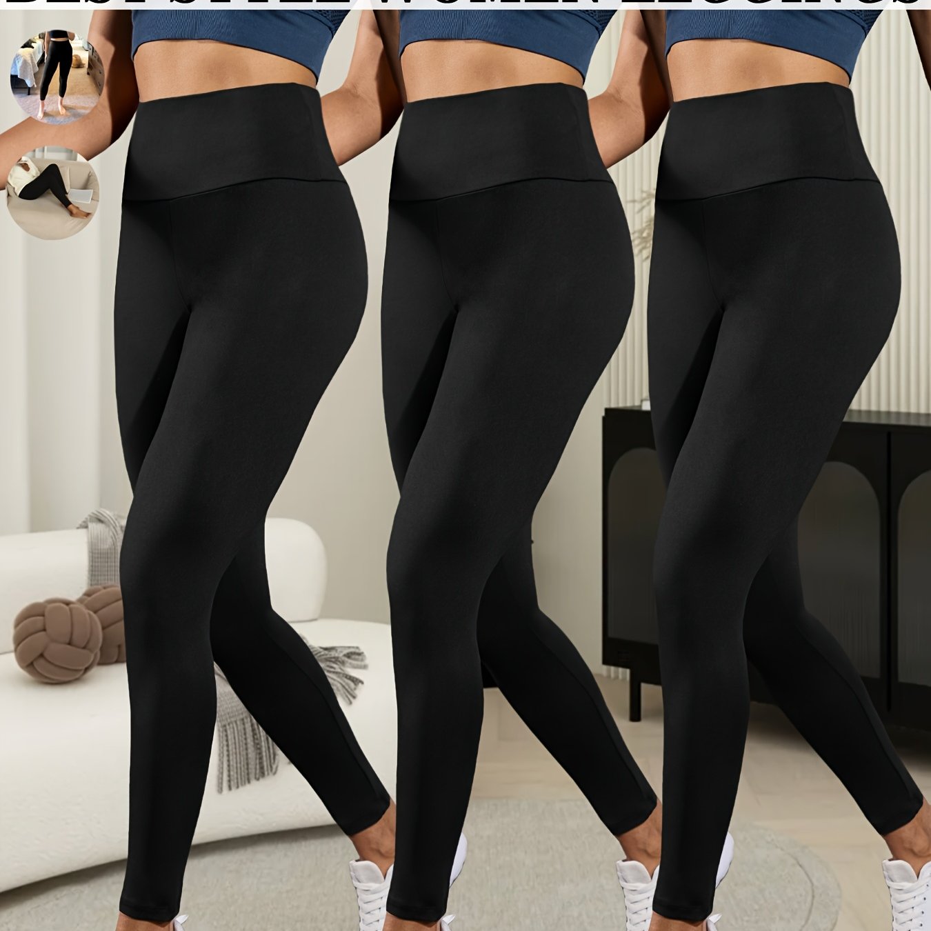 3 Pack Super Soft Leggings For Women, High Waisted Tummy Control No See Through Workout Yoga Running Pants Leggings
