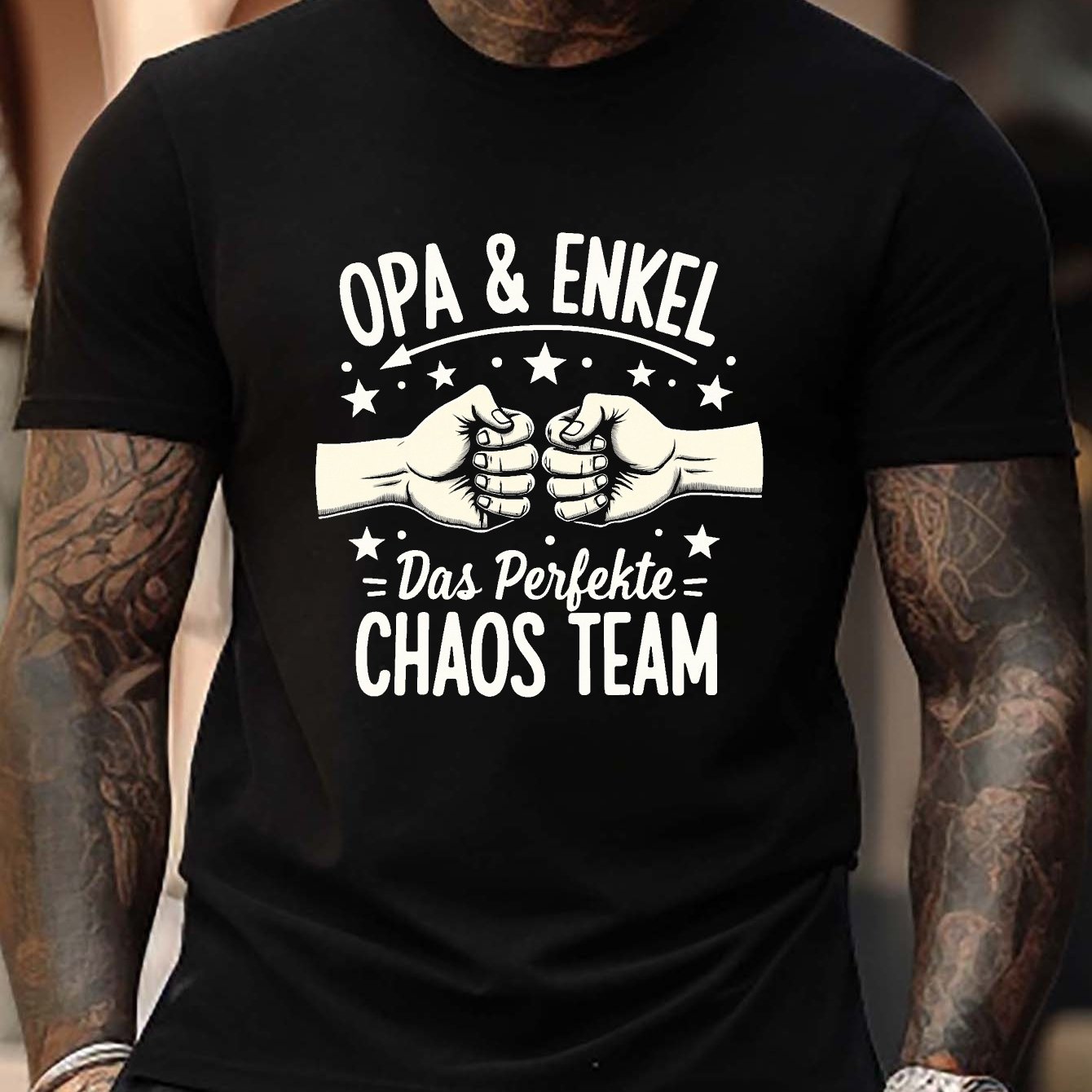 Men's T-shirt - Grandpa & Grandson Bump Team Graphic, Casual Short Sleeve Tee With Matching Grandpa & Grandson Design, Round Neck For Family Matching Outfits, Spring Summer Fall Casual Wear
