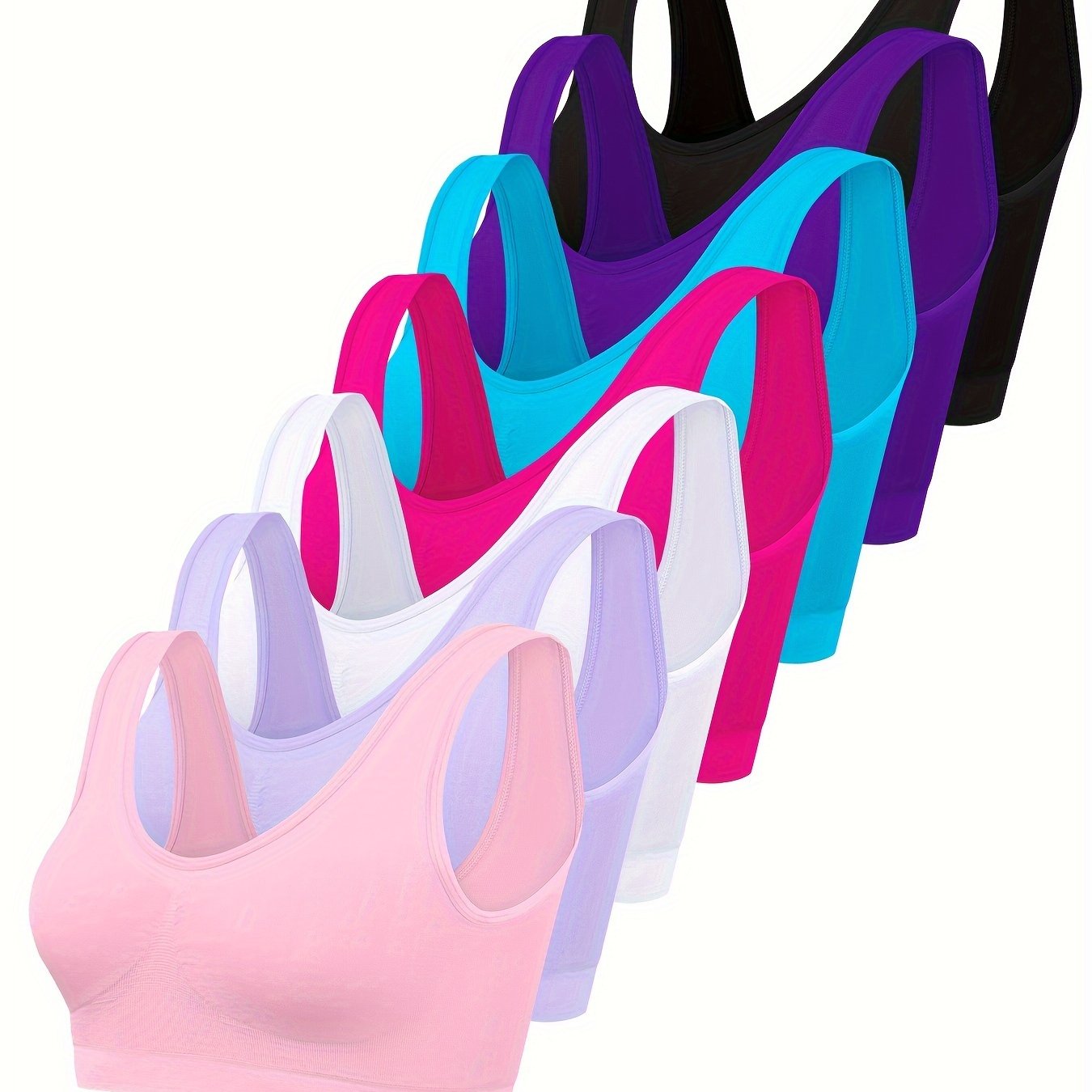 7pcs Women' Comfortable Single-layer Thin Unpadded Sports Bras, Everyday Versatile Tank Tops
