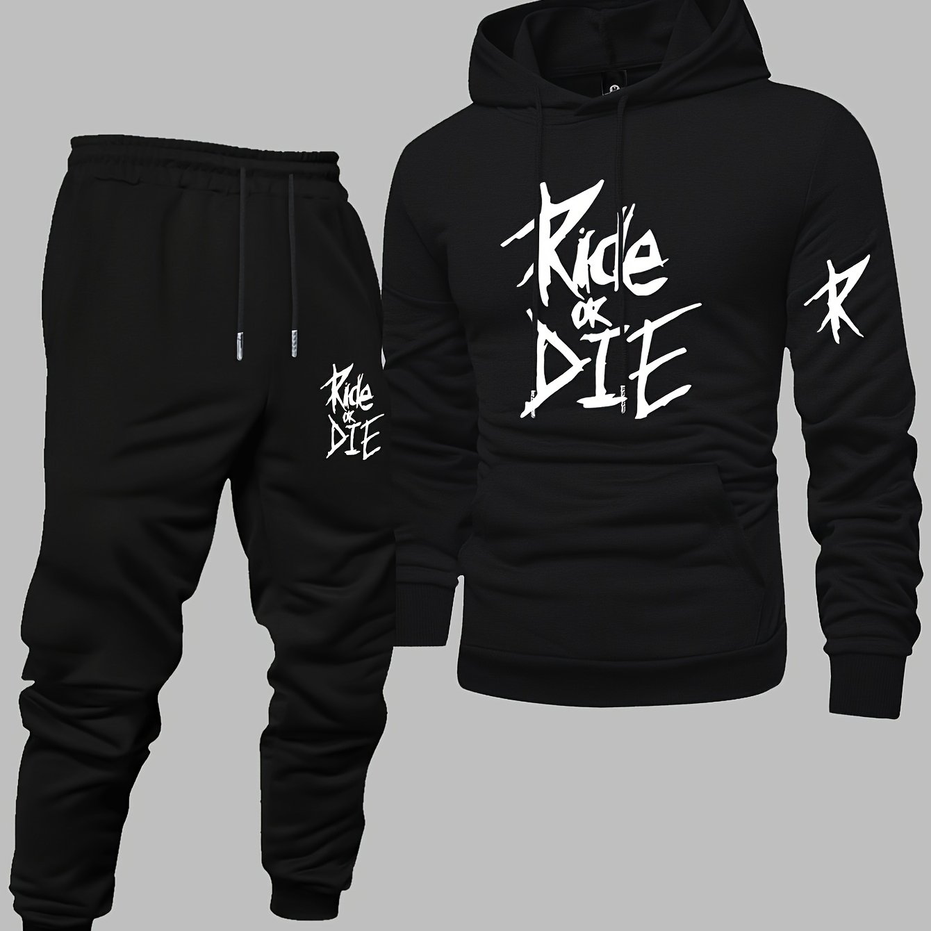 TEMU Trendy Print Thin Men's Fashion Hooded Sweatshirt Long Pants Set