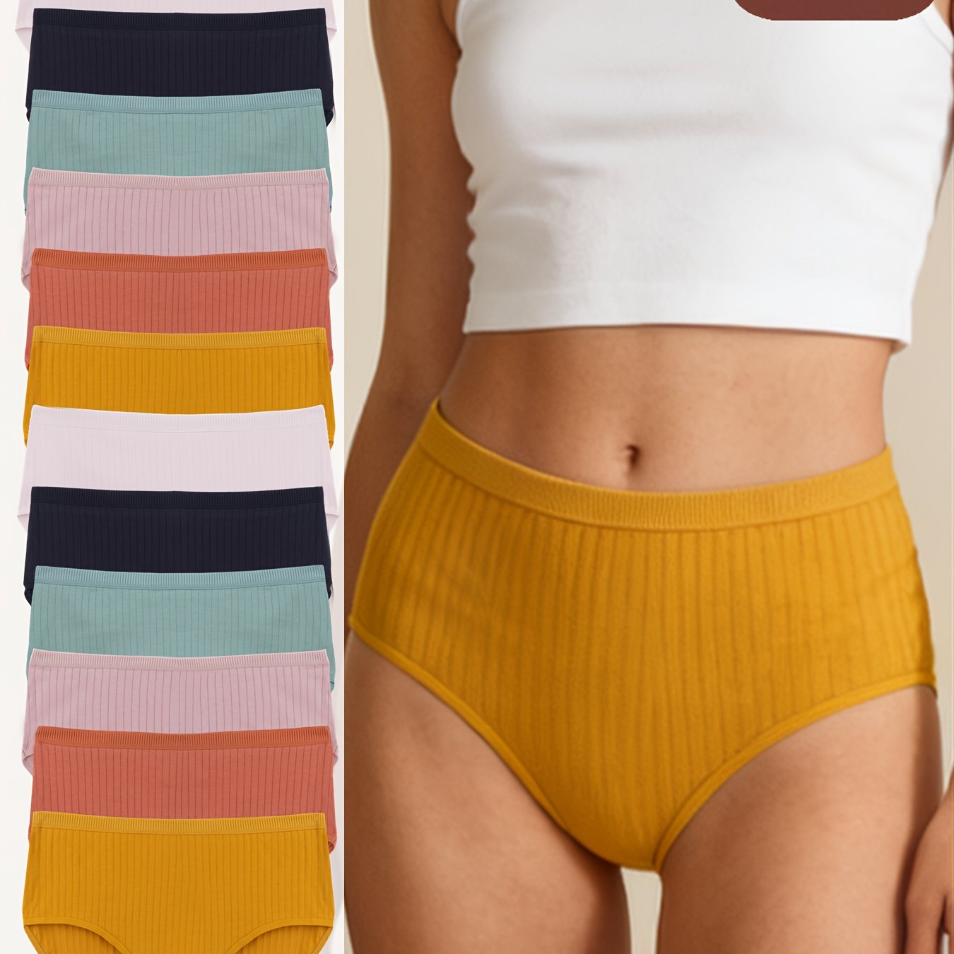 Image of Random 10pcs Assorted Colors Solid Comfortable Breathable High-waist Triangle Panties Women's Easy Underwear