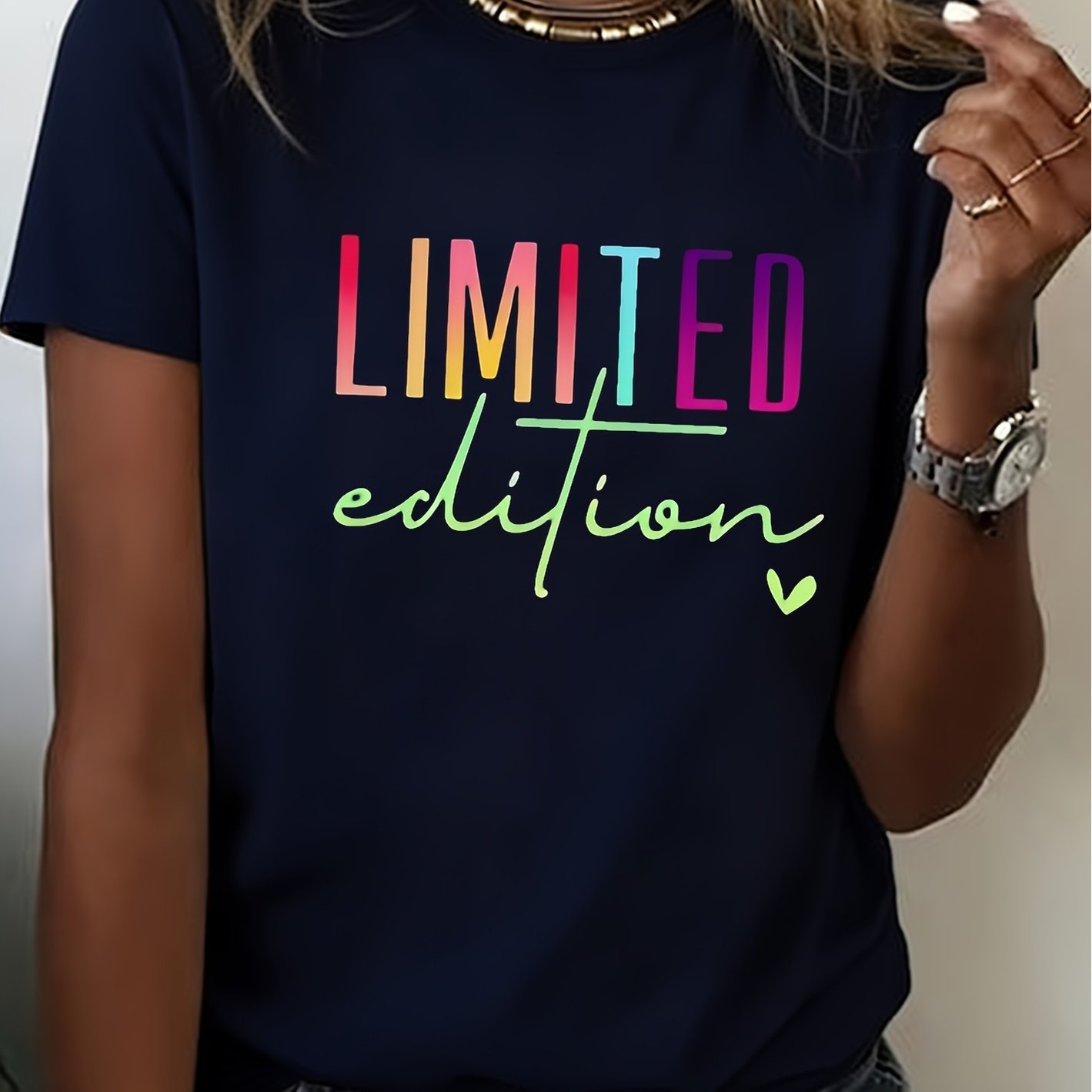 Image of Plus Size, Plus Size Women's Edition Printed T-shirt, Casual Short Sleeve Round Neck Top, Comfortable And Breathable For Daily Wear, Colorful Letter Tee