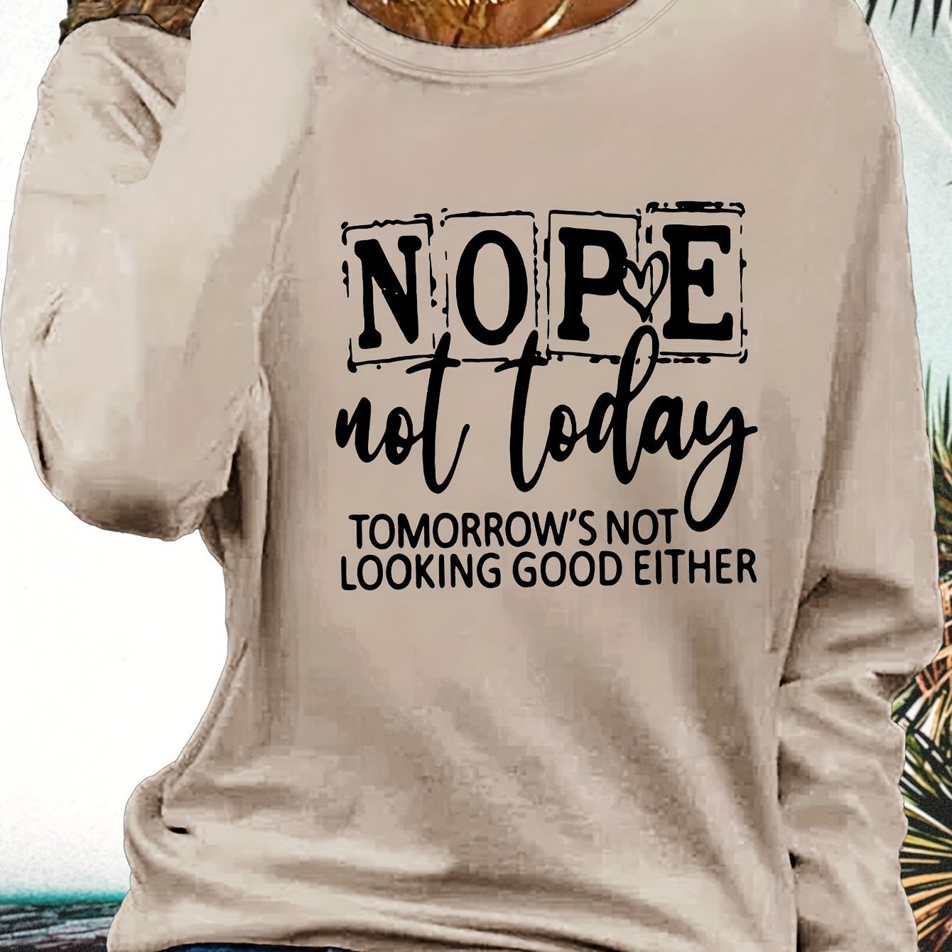TEMU Nope Letter Print Long Sleeve T-shirt For Autumn And Winter
