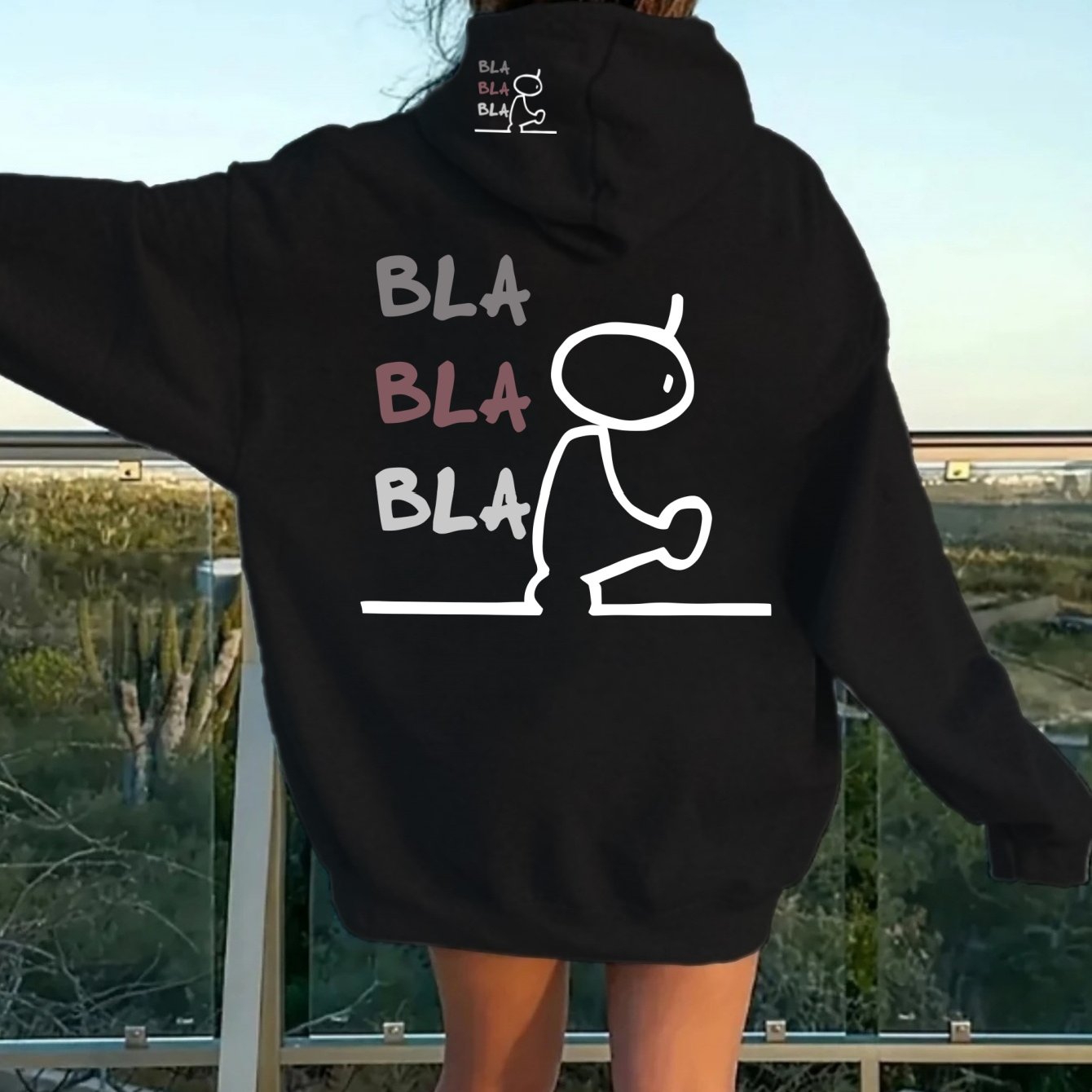 TEMU /winter Women's Hoodie With ' Bla' Print On Back, Loose Fit, Casual Hooded Sweatshirt