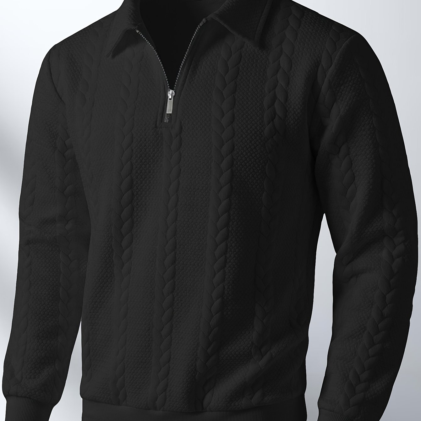 TEMU Autumn Winter Men's Zipper Lapel Sweatshirt, Fashion Jacquard Long Sleeve Collared Shirt