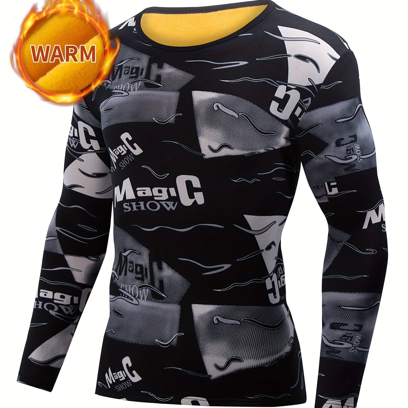 Image of Men's Thermal Fleece-lined Base Layer - Slim Fit, Long Sleeve Crew Neck For Winter Sports & Outdoor Activities