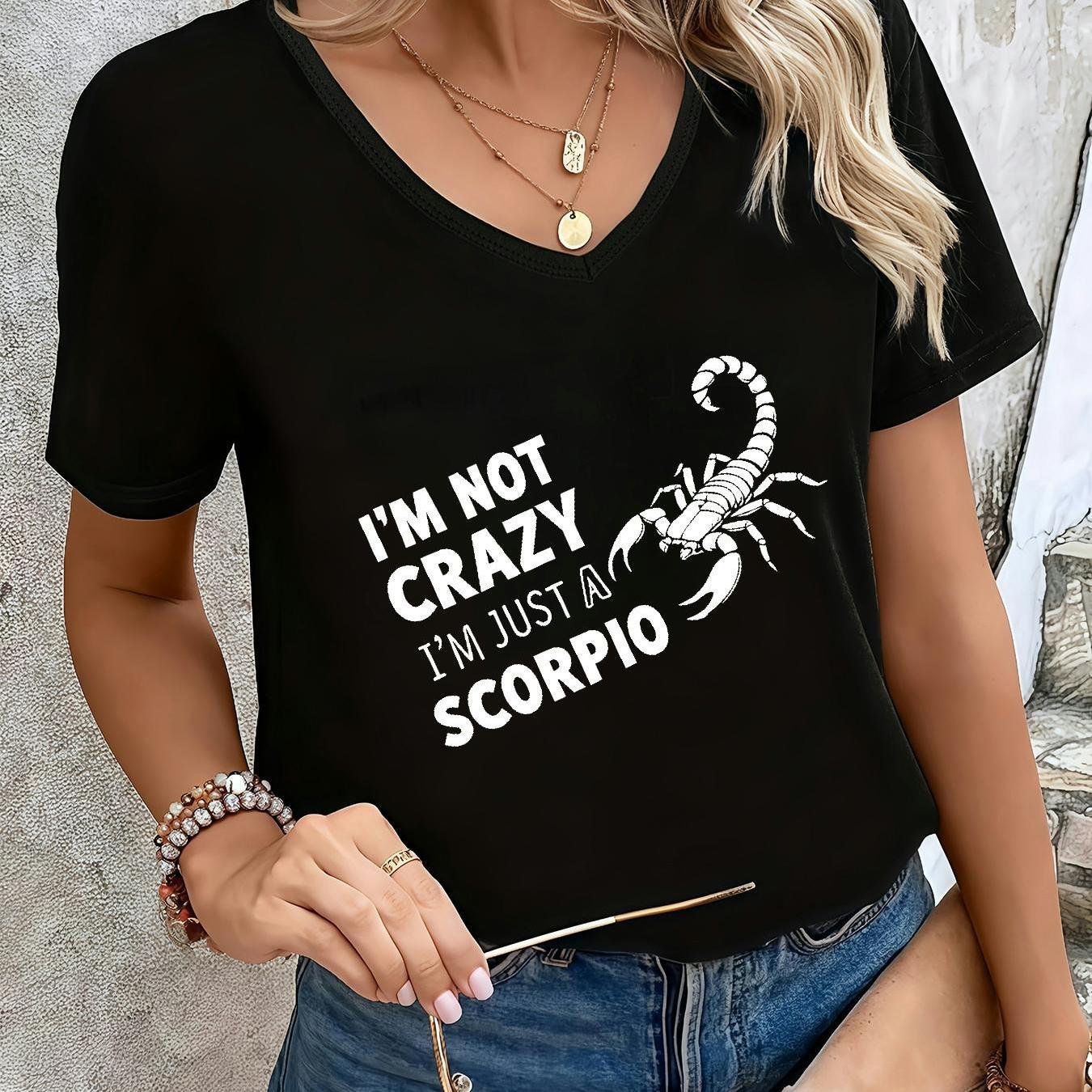 TEMU Short Sleeve Casual With Hql20260318014 Scorpio Graphic 80s Retro Graphic Type Print - Women's Fashion Clothing For Daily Casual Wear Standard