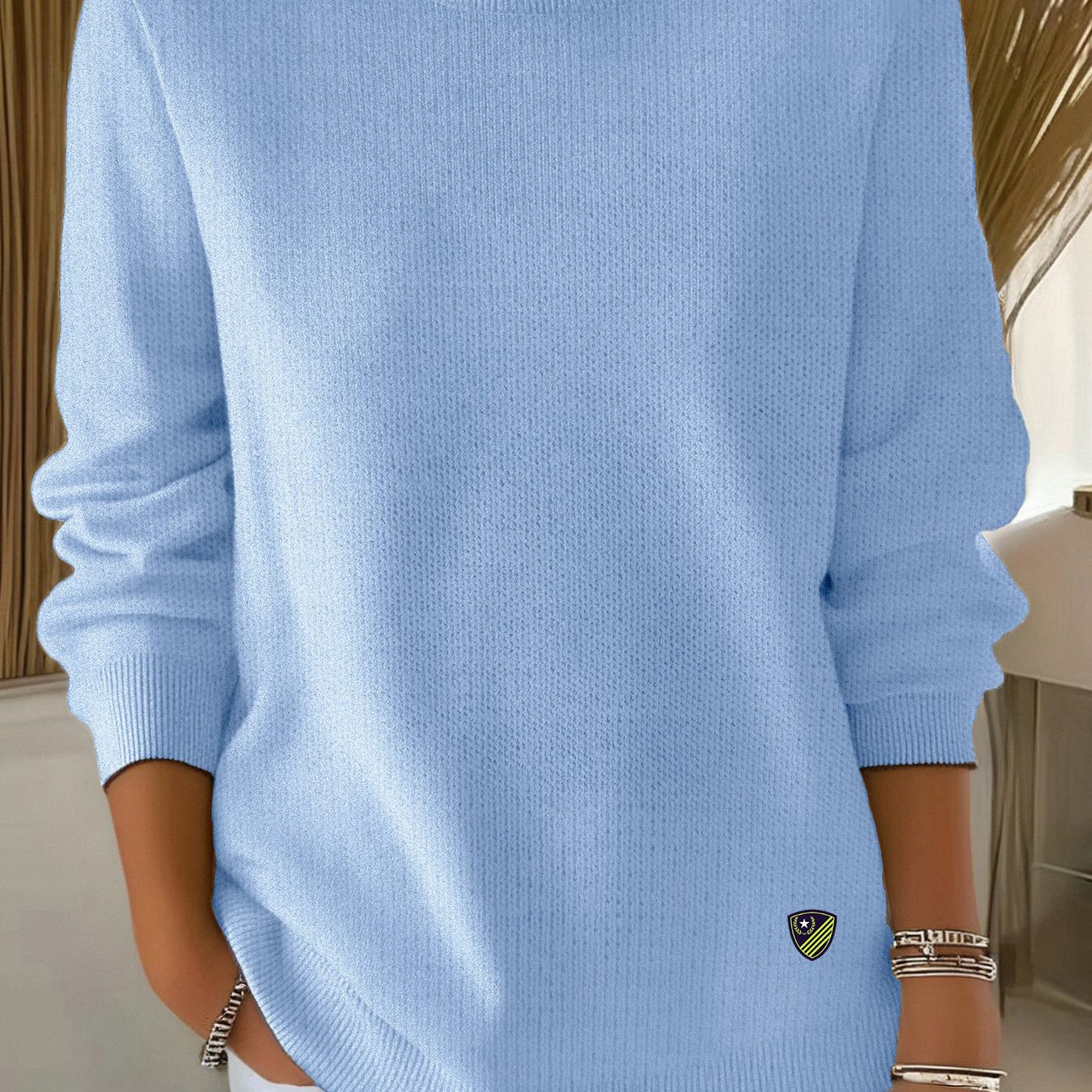 E-shop Lässiger Damen Pullover - Langärmliger, lockerer Rundhals-Pullover, leicht dehnbares, bequemes Oberteil, Handwäsche/chemische Reinigung,