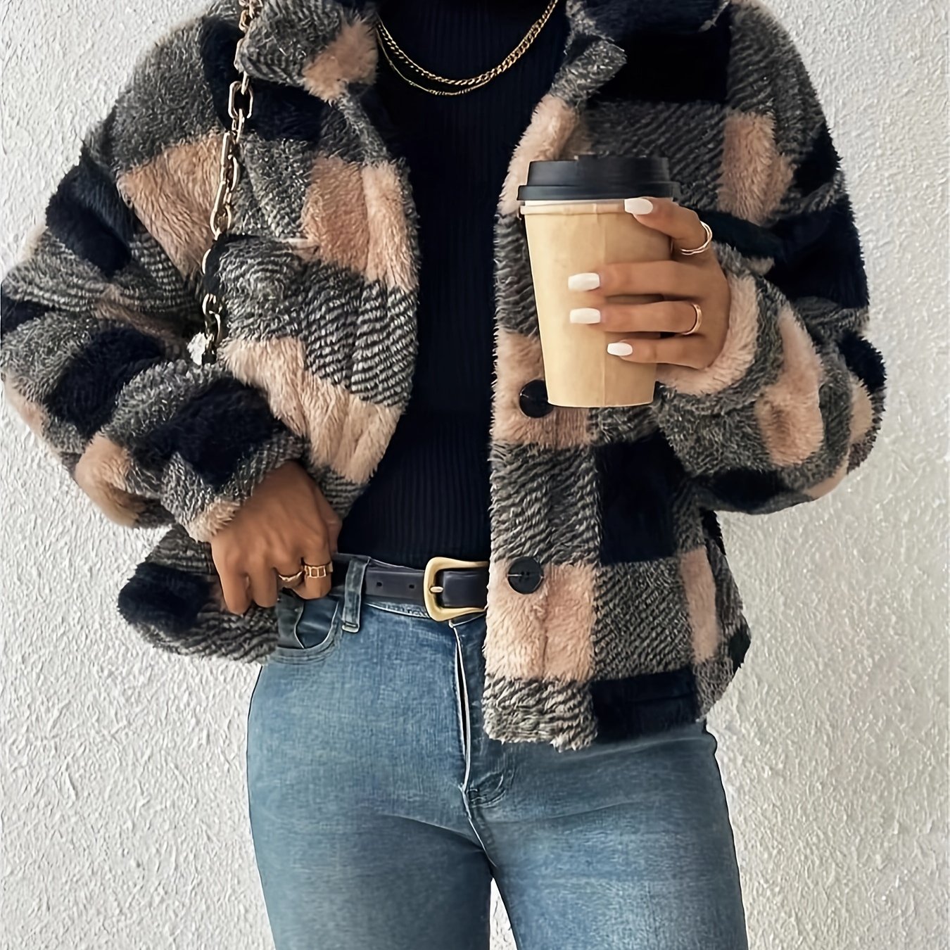Double-sided Plush Patch Pocket Casual Cardigan Jacket For Women
