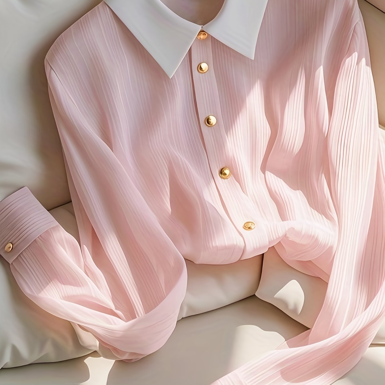 E-shop Damen Neues, helles Puppen-Kragen Hemd mit Knopfleiste aus Chiffon, Urlaubs-Freizeit Outfit Top