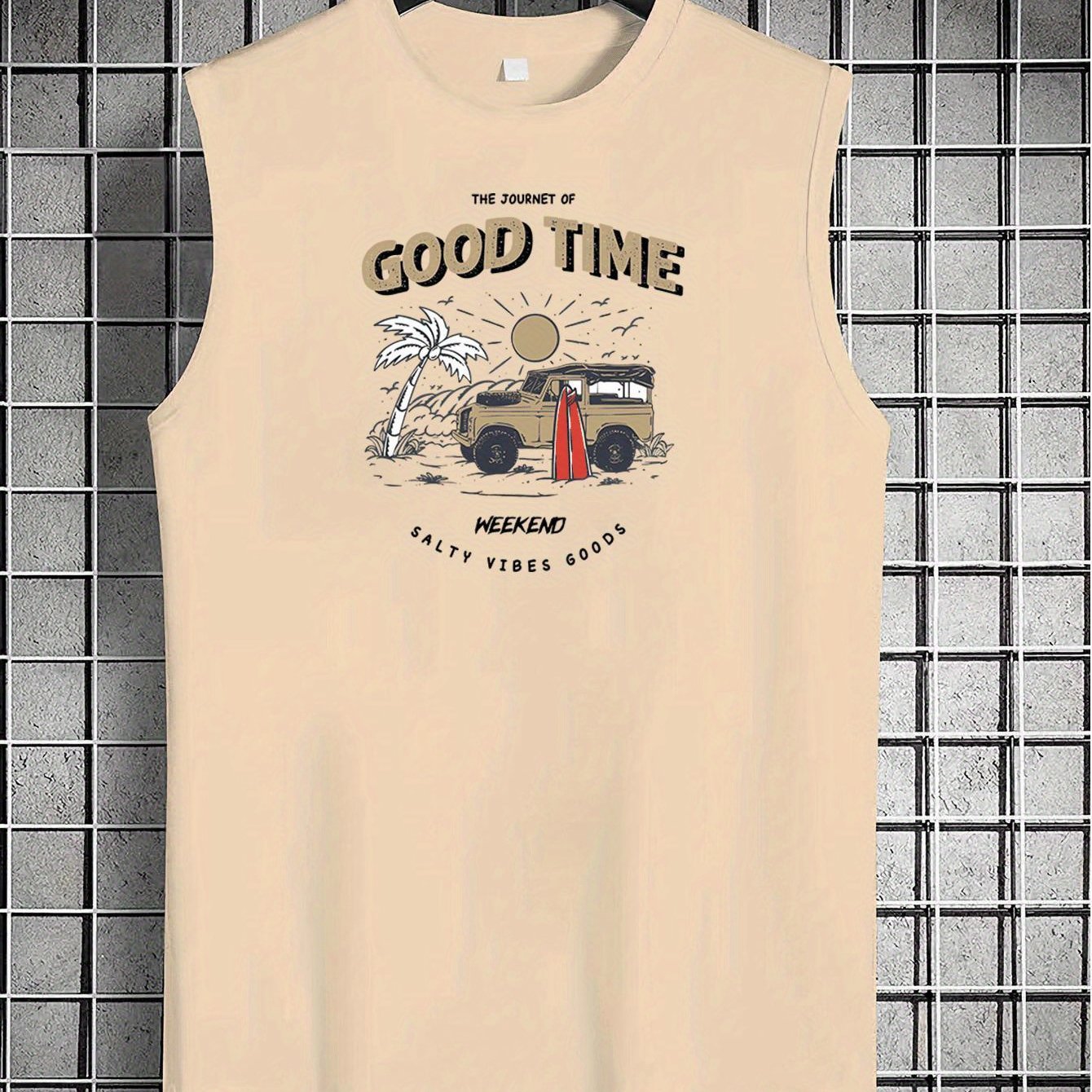 TEMU Spring/summer American-style Fashion Brand Printed Tank Top For Teen Boys, Spring/summer Crew Neck Fashionable Casual Versatile Top
