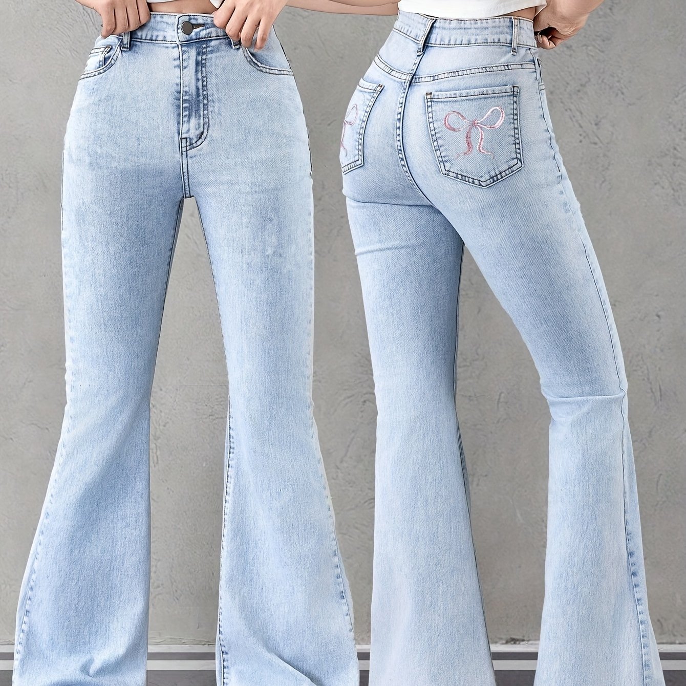 Image of 2026 Holiday Girls' Teen Vintage Y2k Casual Flared High-waisted Jeans, Back-to- Essential Versatile Style - Regular Fit - Daily Wear