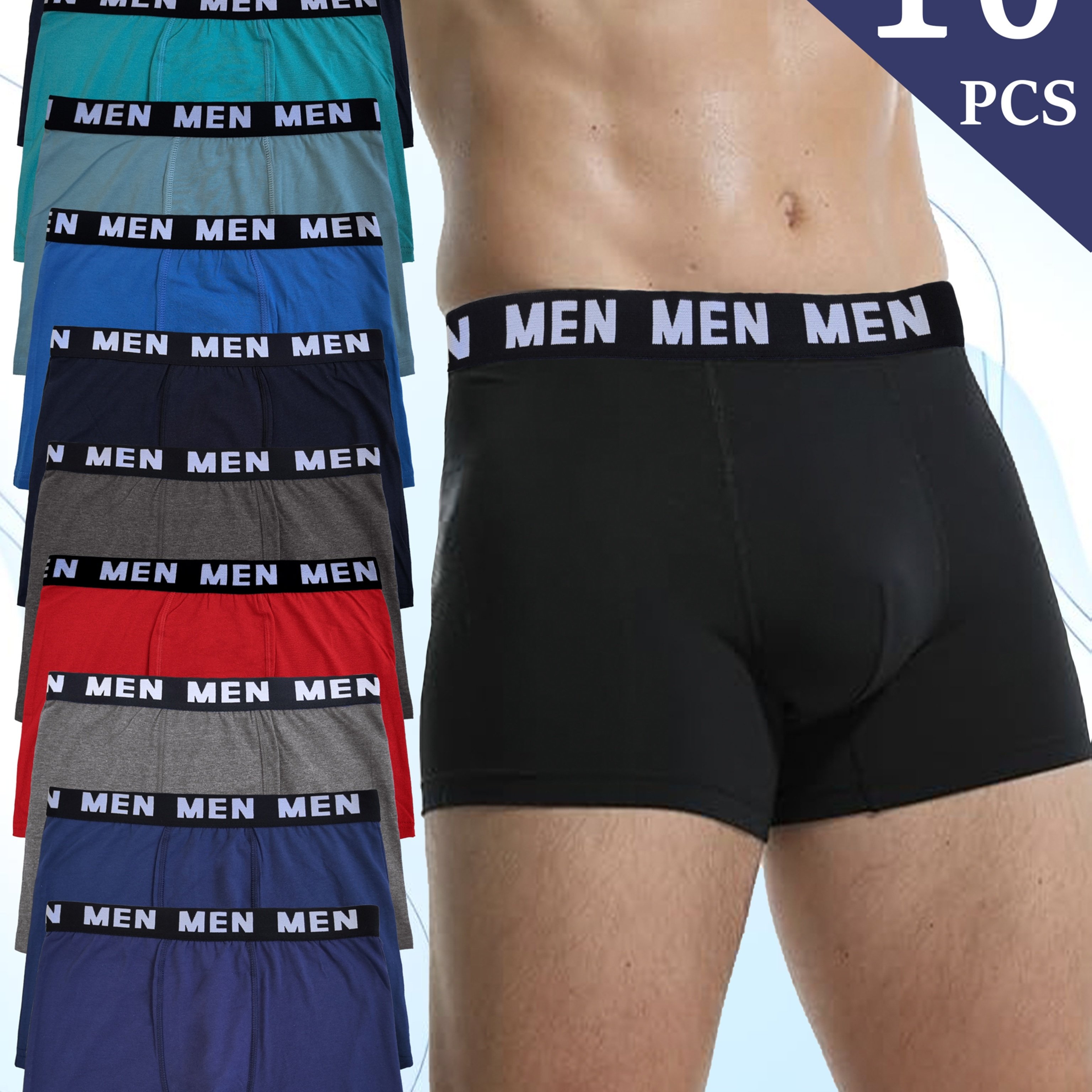 10pcs Random Color Men's Sweat-absorbent Breathable Stretch Cotton Underwear, High Cost-effective Men's Underwear