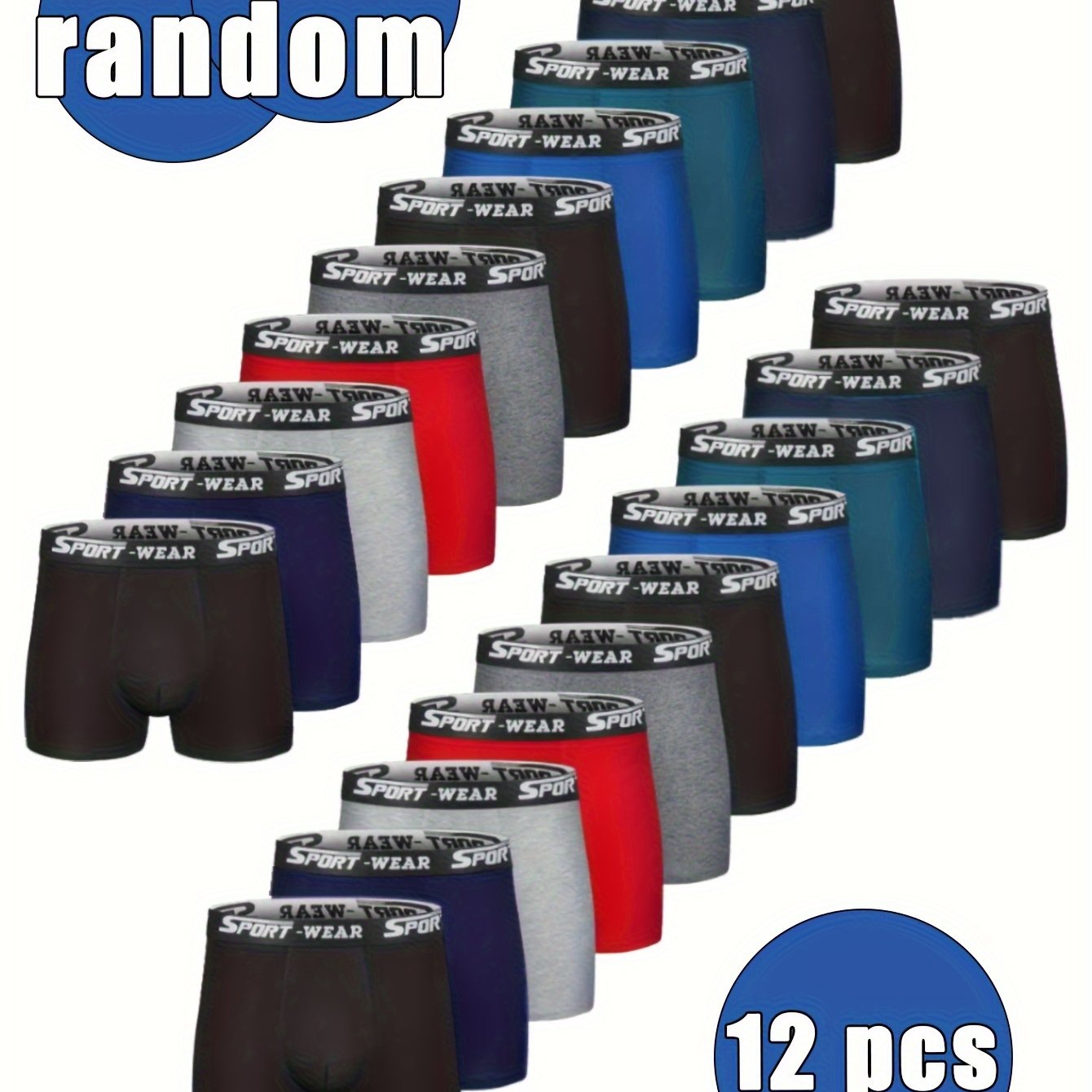 12pcs Random Solid Color Plus Size Stretch Cotton Sweat-absorbent Breathable Men's Boxer Briefs