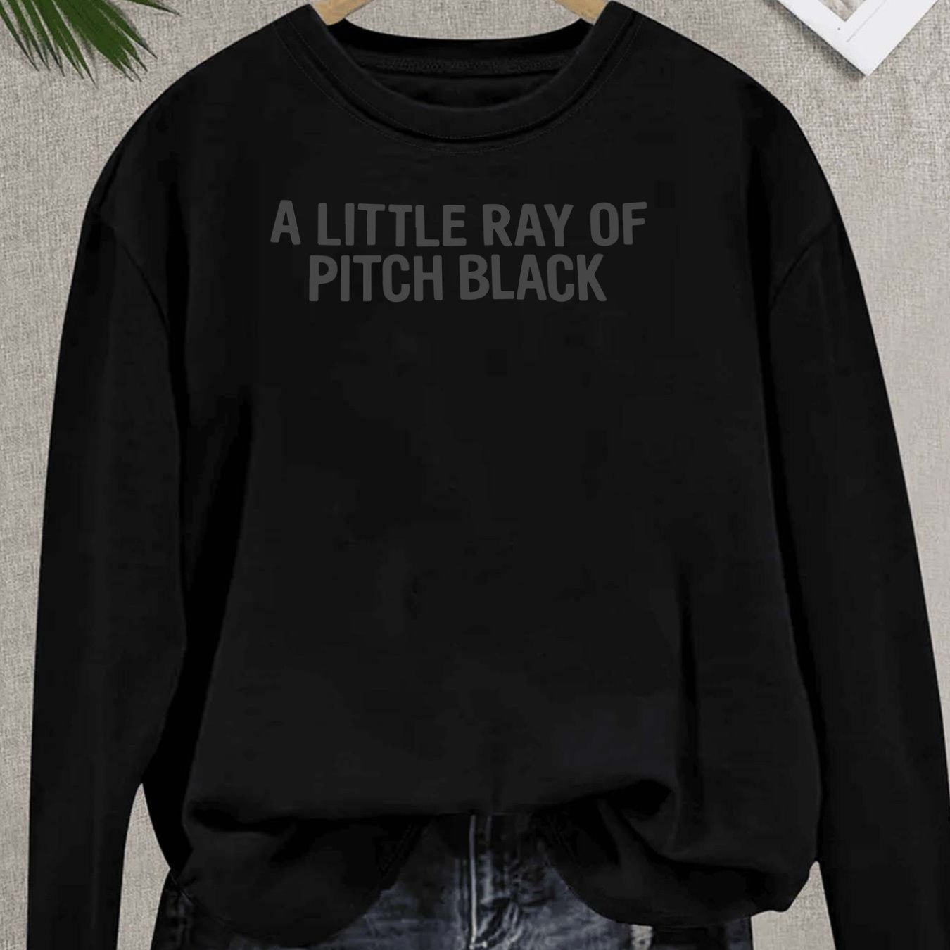 TEMU Long Sleeves, A Of Pitch Black, In The Dark Printed Round Neck Women's Casual Long-sleeved Top - Women's Clothing