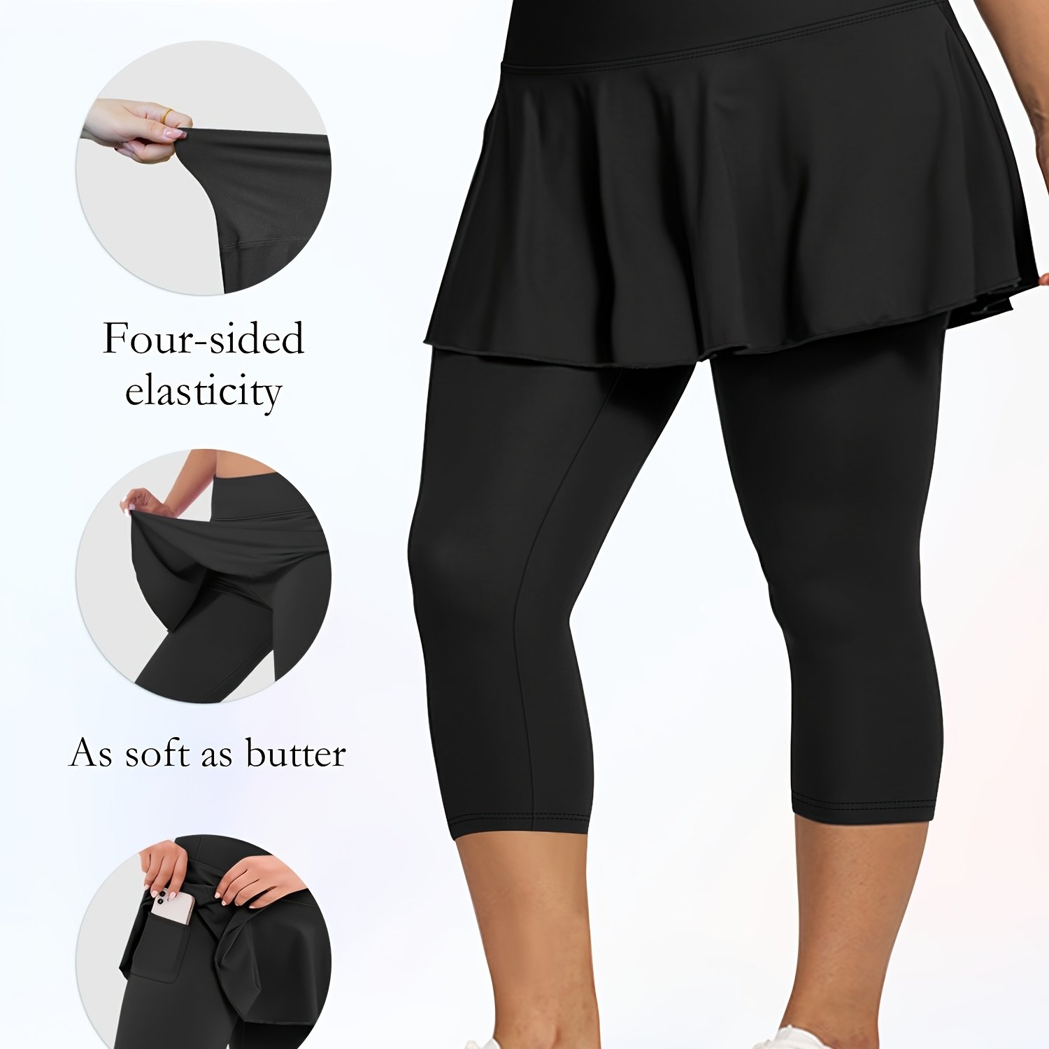 E-shop Plus Size - Plus Size - Plus Size High Waist Hose mit Seitentaschen, 7 Punkte Rock - Mit für Handys - Bequem, Weich und Hochelastisch