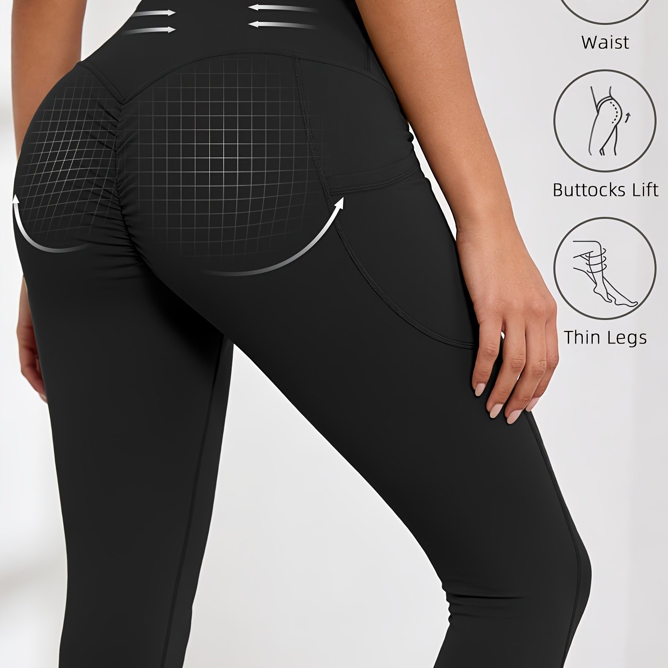 E-shop 1 Stück High-Waist Hose mit Po-hebendem Plissee-Design zur Betonung der Hüften. Verfügt über ein High-Waist-Design für Bauchkontrolle Po-Hebung.
