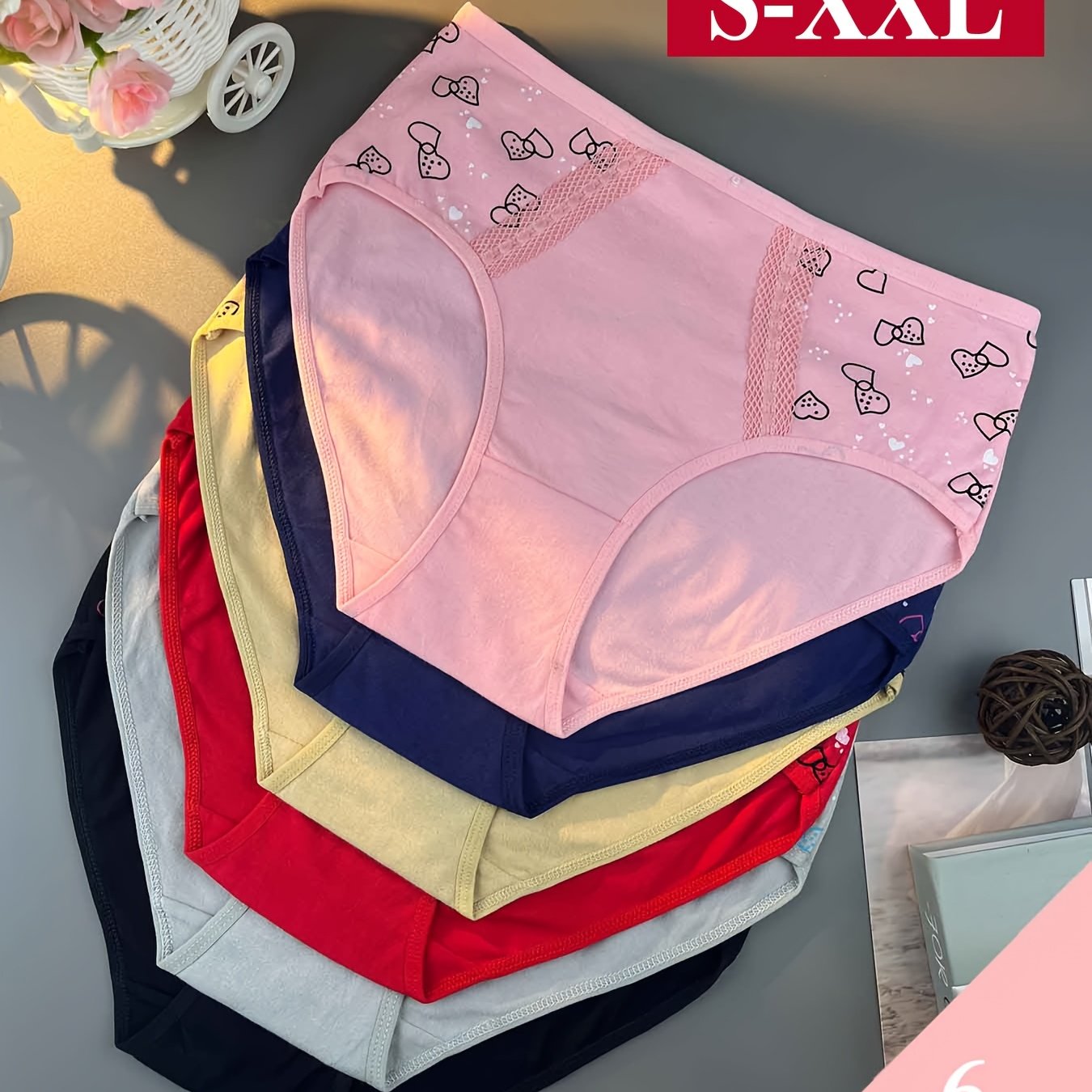 Image of 6pcs [lady Lingerie] Heart-shaped Printed Women's Underwear, Fashionable And Breathable, With Good Elasticity, Suitable For Daily Wear, Clothing Gifts (colors Random Delivery)