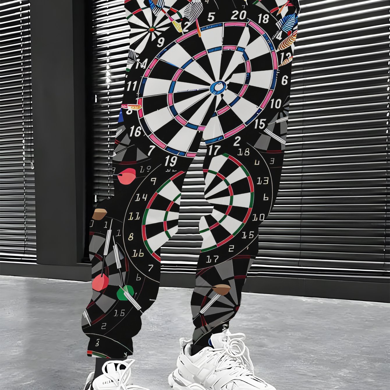 TEMU Men's Fashion Sports Pants With Multiple Dartboards And Colorful Darts Print Background Casual Long Pants, Regular Fit, Street Style, Autumn,