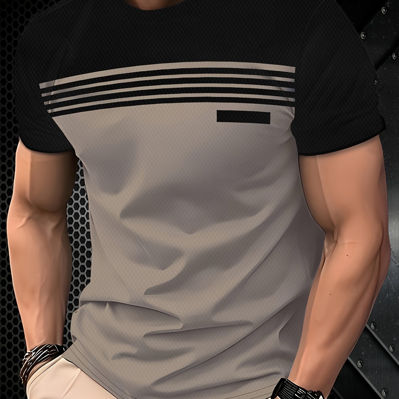 TEMU Men's Fashion Casual T-shirt - 100%, Round Neck Short Sleeve, Machine Washable, Fit, Casual Wear | Round Neck Tee | Smooth Texture Fabric