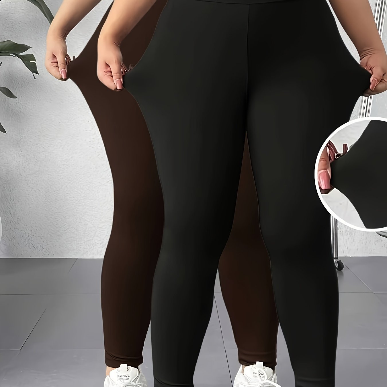 TEMU Plus Size - Plus Size - Plus Size Spring/summer New Women's Casual Elegant Solid Color Leggings 2pcs Set