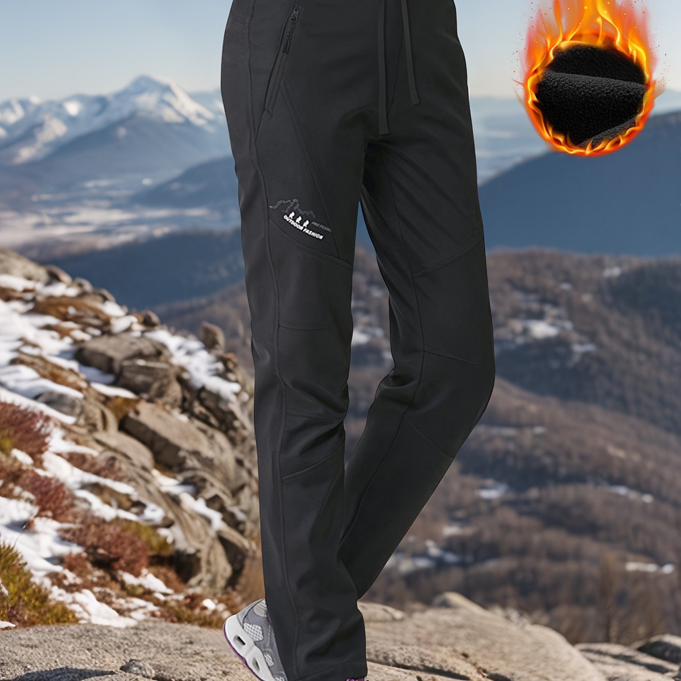 TEMU Women's Outdoor -lined Long Pants With Zippered Pockets, Comfortable Solid Color Athletic Cargo Pants, Suitable For Autumn/winter Outdoor Sports