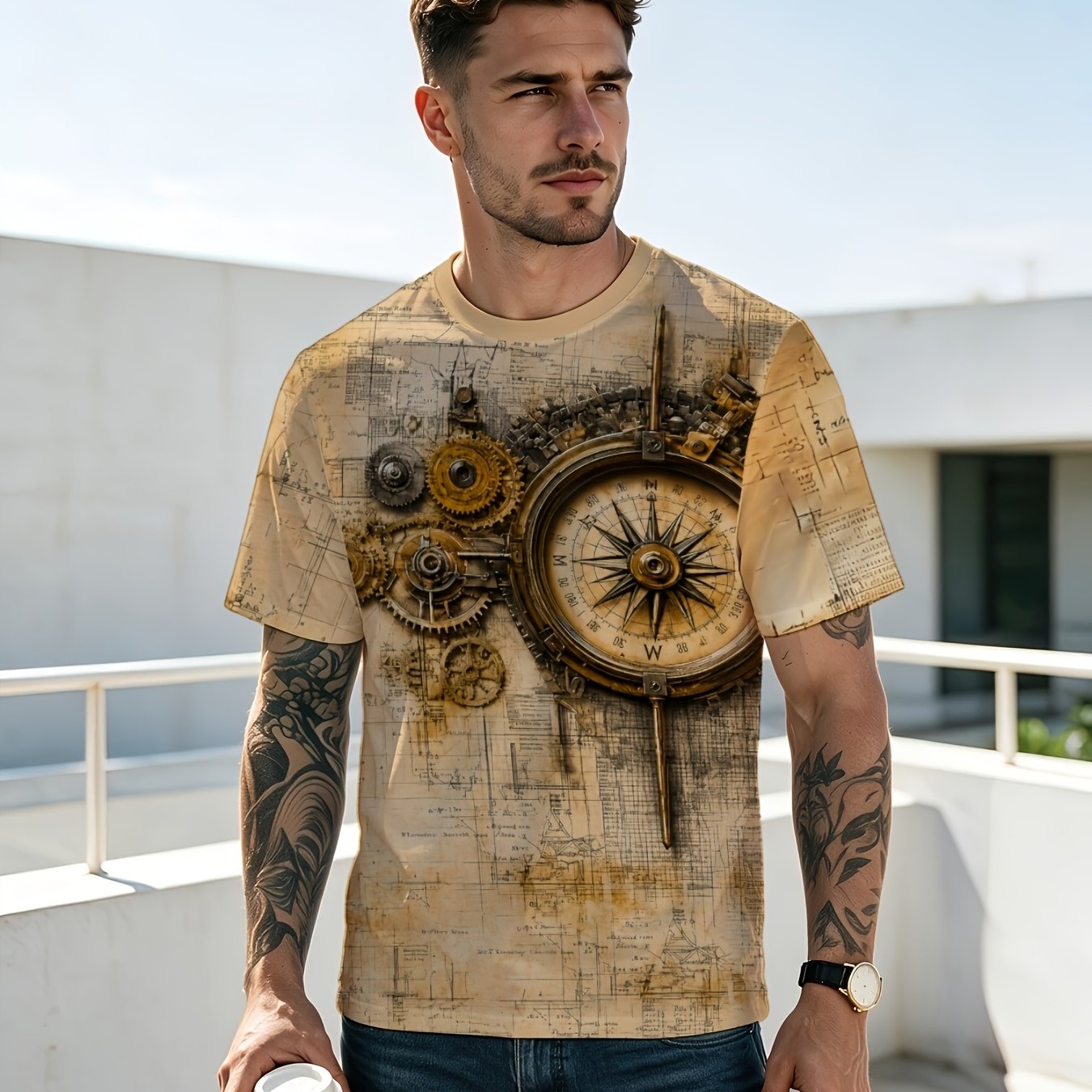TEMU [printed Design - Not Textured] Men' Fashion T-shirt