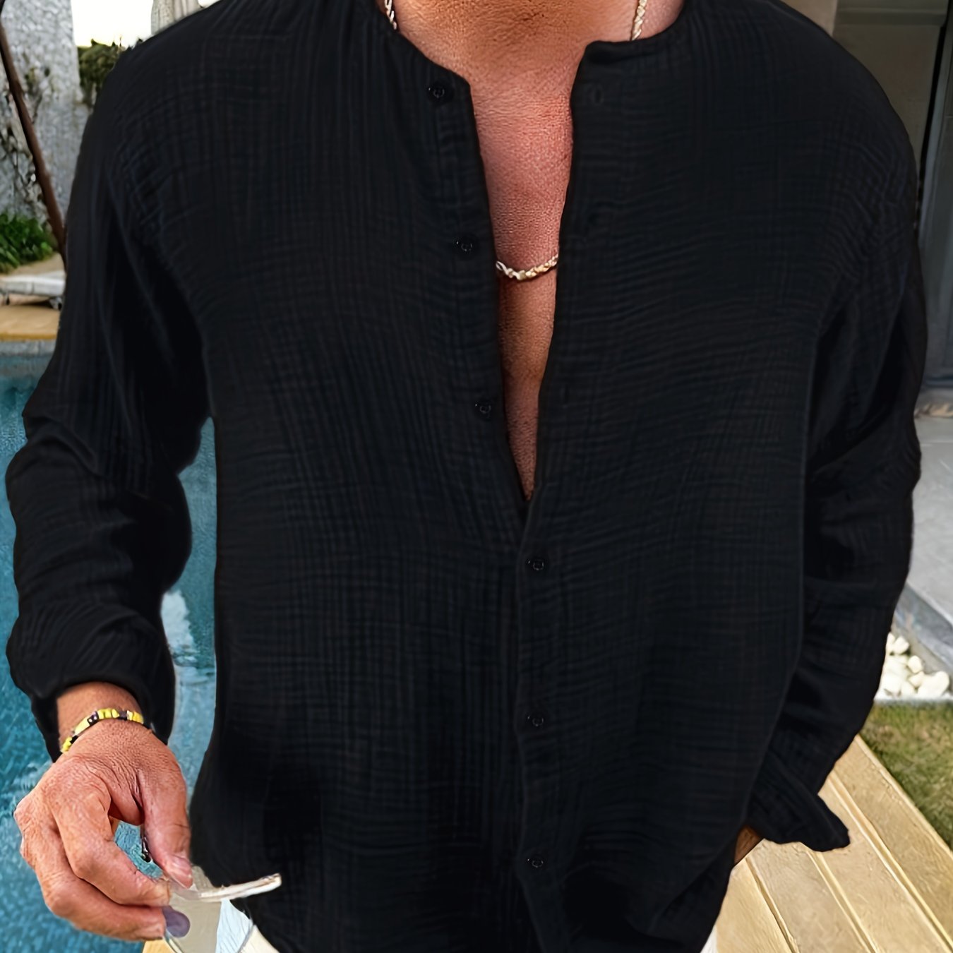 Men'- Shirt, Fitted Style, Long Sleeves, Bohemian Style Shirt, Suitable For Husbands.