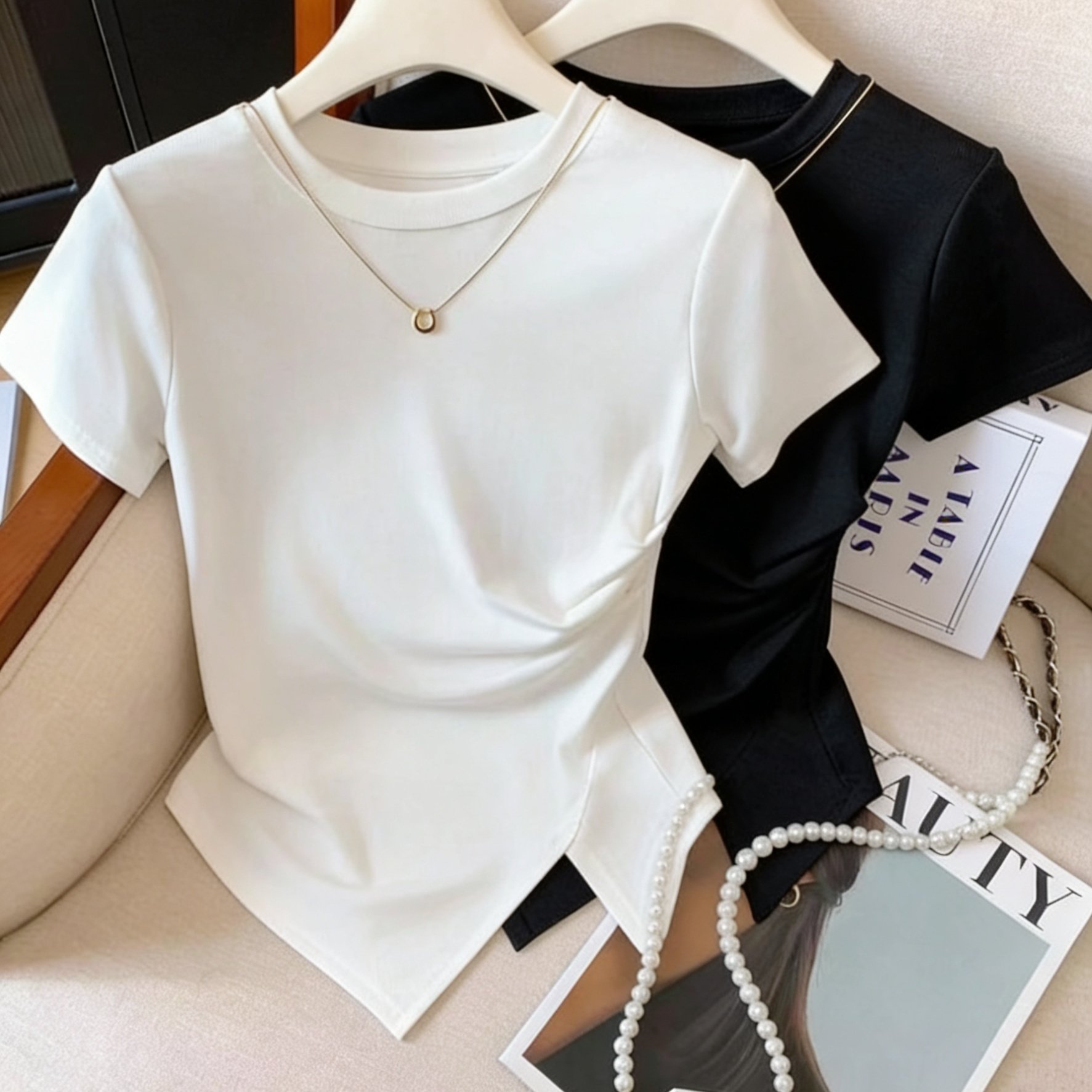 TEMU 여성 패션 캐주얼 티셔츠 2pcs 세트 (상의만 포함)