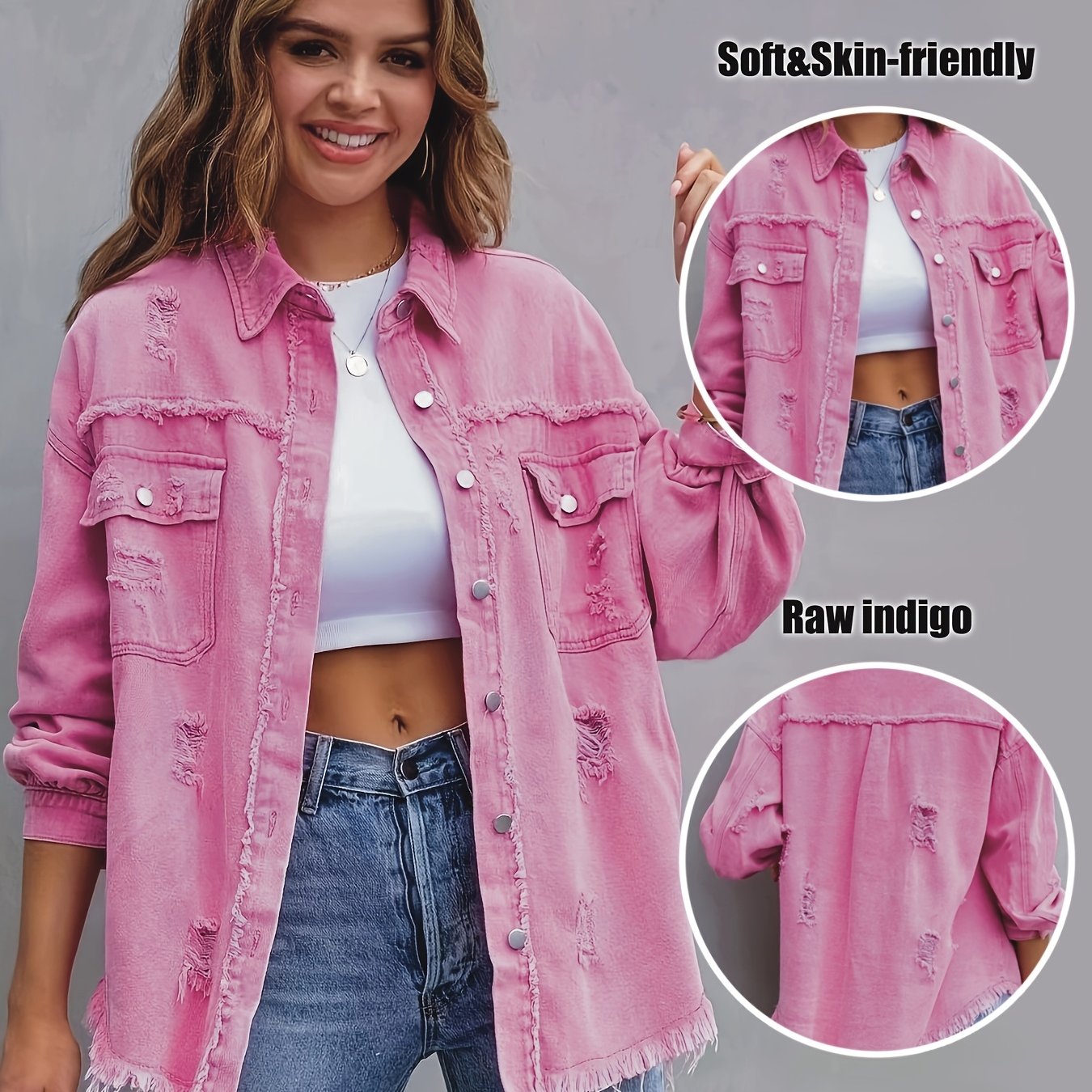 Women's Plus Size Distressed Denim Blazer