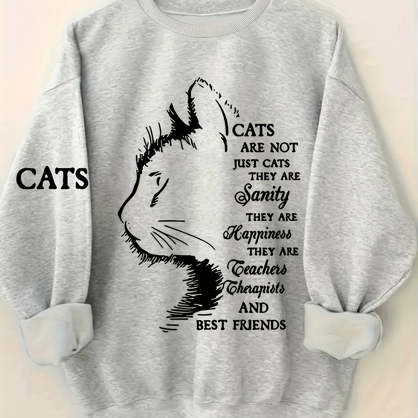TEMU Women's Casual Crew Neck Sweatshirt With Alphabet Print, Soft Micro Elasticity Polyester, Knit Fabric, 250gsm, Fall/winter Season