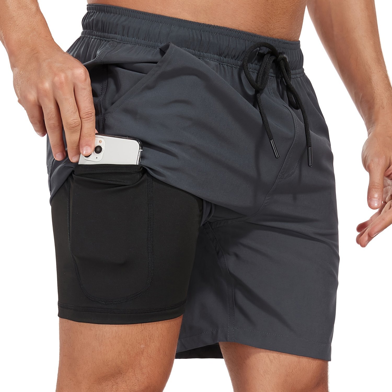 mens two   board shorts with pockets athletic quick dry slightly stretch drawstring workout shorts with assorted colors  