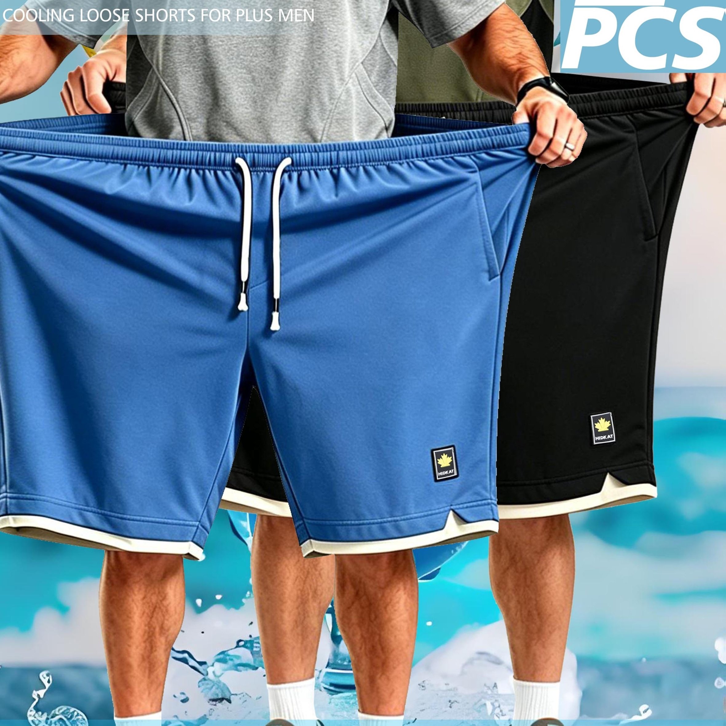 TEMU 2pcs Set, Plus Size Men's Casual Shorts, 2xl-9xl Summer Lightweight Color- Knee-length Pants, Extra Wide Loose Fit Breathable Quick-dry Athletic