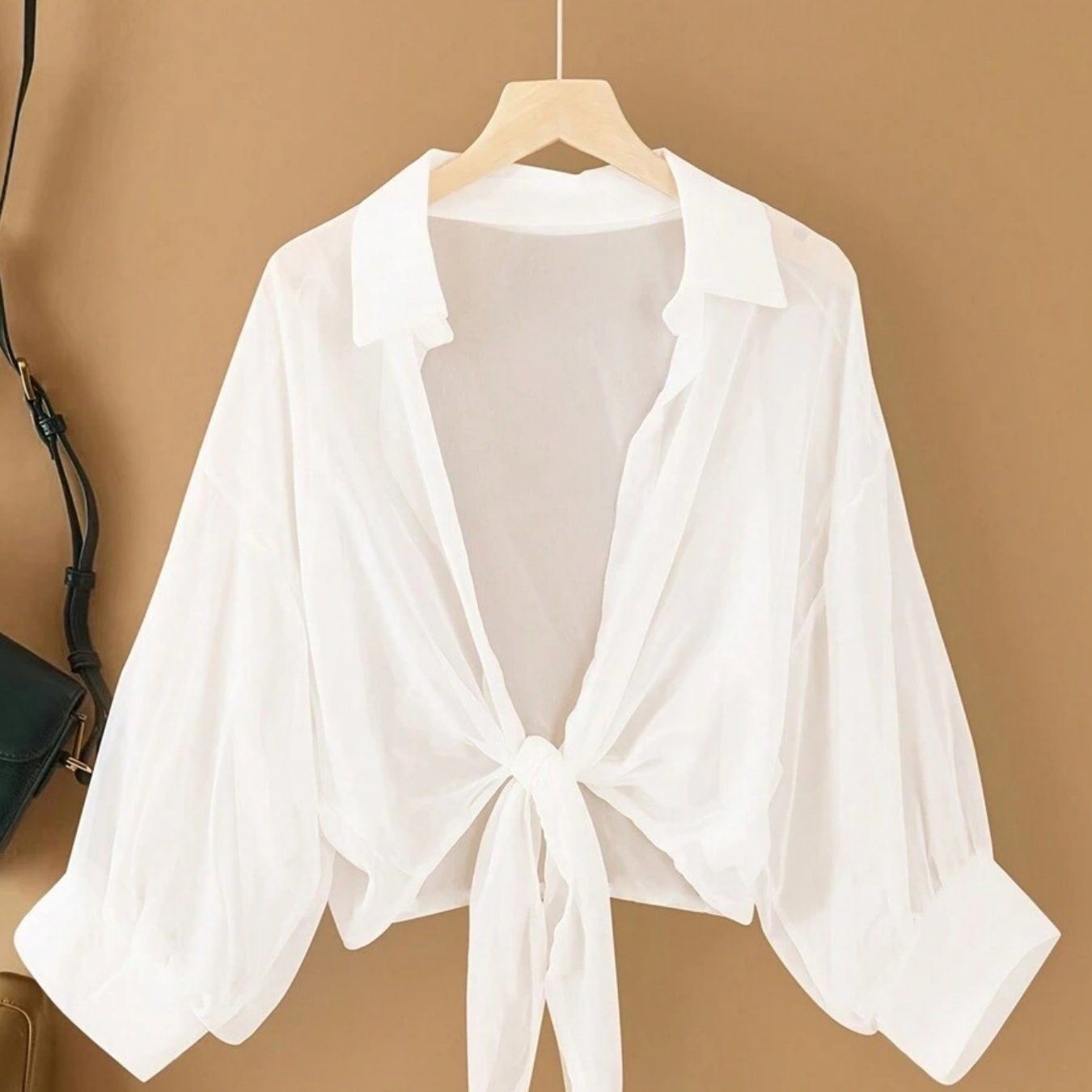 TEMU New Women's Shirt With Collar, Solid Color Lightweight Breathable Long Sleeve Outerwear Top Shirt