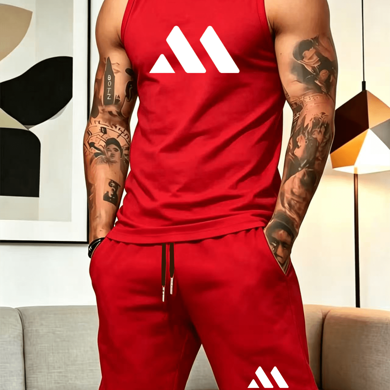 TEMU Ensemble 2 pièces décontracté pour homme, comprenant un gilet de sport et un short, en de polyester, confortable et respirant, idéal pour le