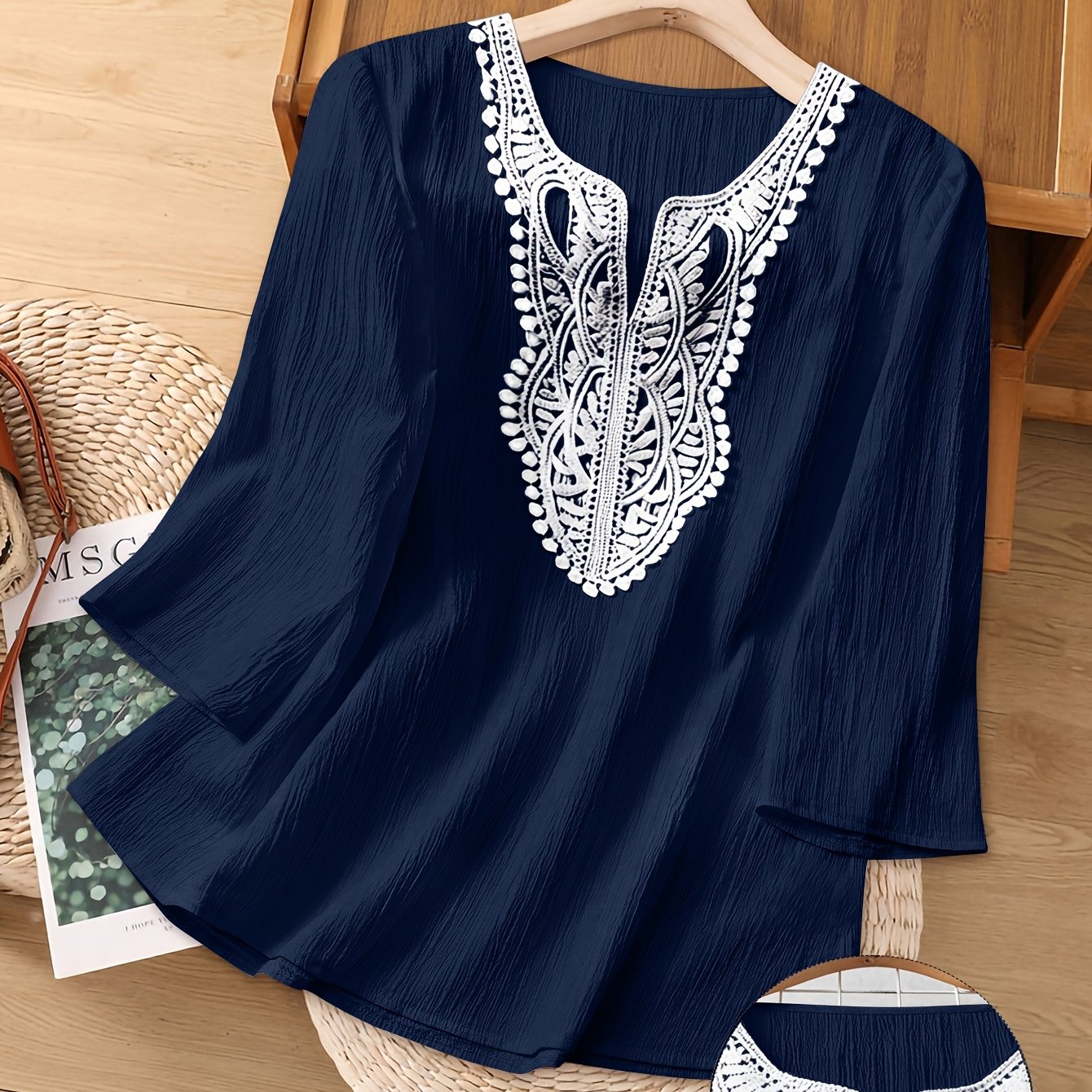 TEMU European And American Autumn-winter-spring New Craft Fabric Random Cut V-neck Elegant Casual Shirt