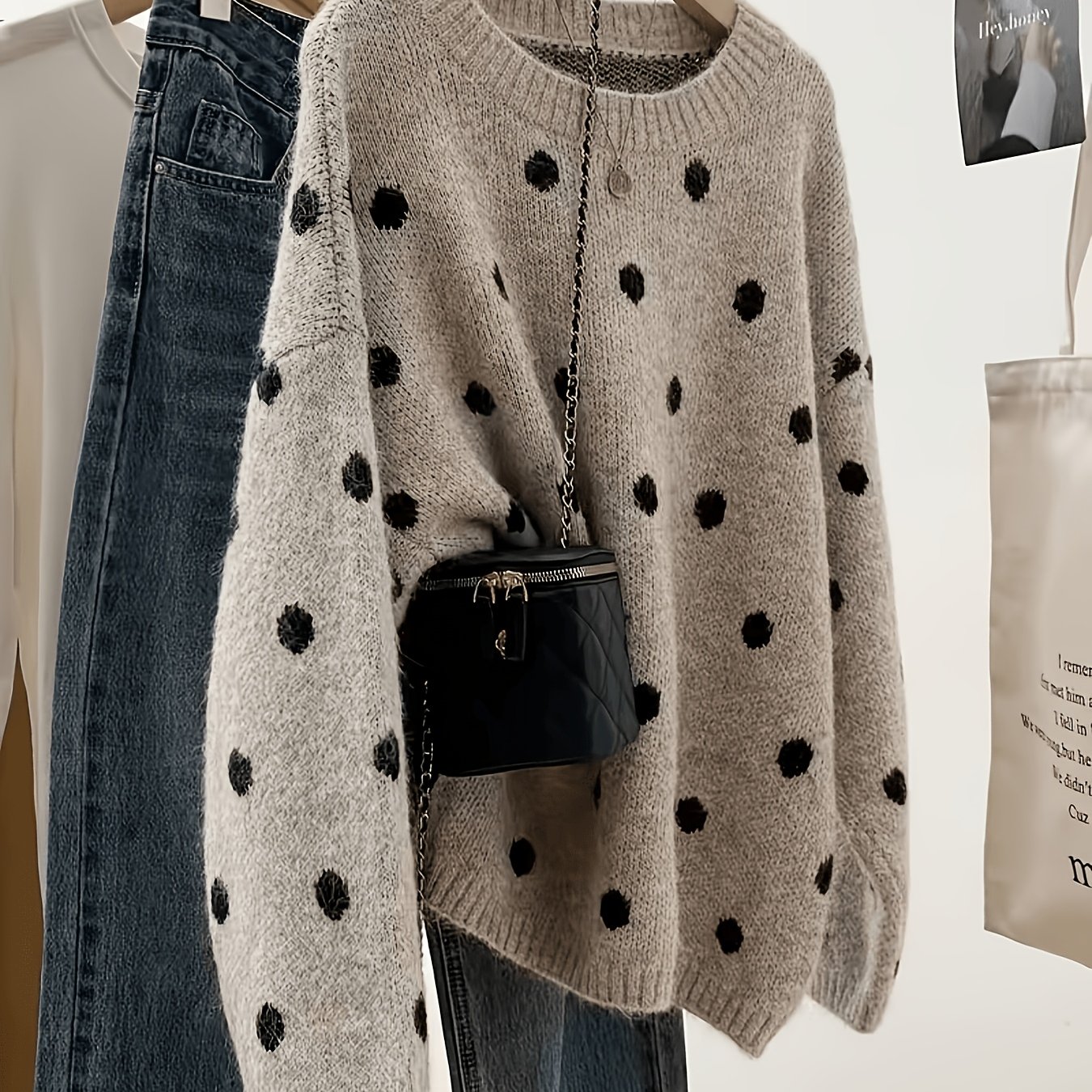 TEMU Suéter vintage de para mujer - superior de cuello holgada y extragrande con elasticidad media, adecuada para otoño/invierno, estilo para uso
