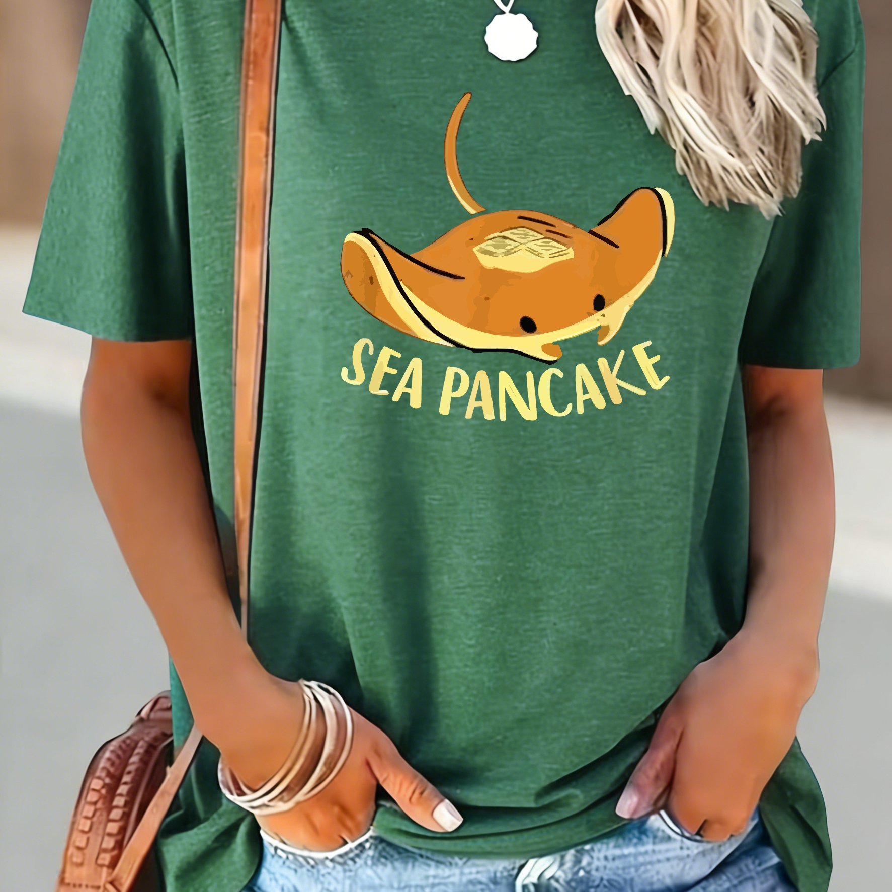 TEMU Colored Summer T-shirt Cartoon Ray Pattern Print Versatile Short-sleeved Round Neck T-shirt Standard Size Women's Clothing