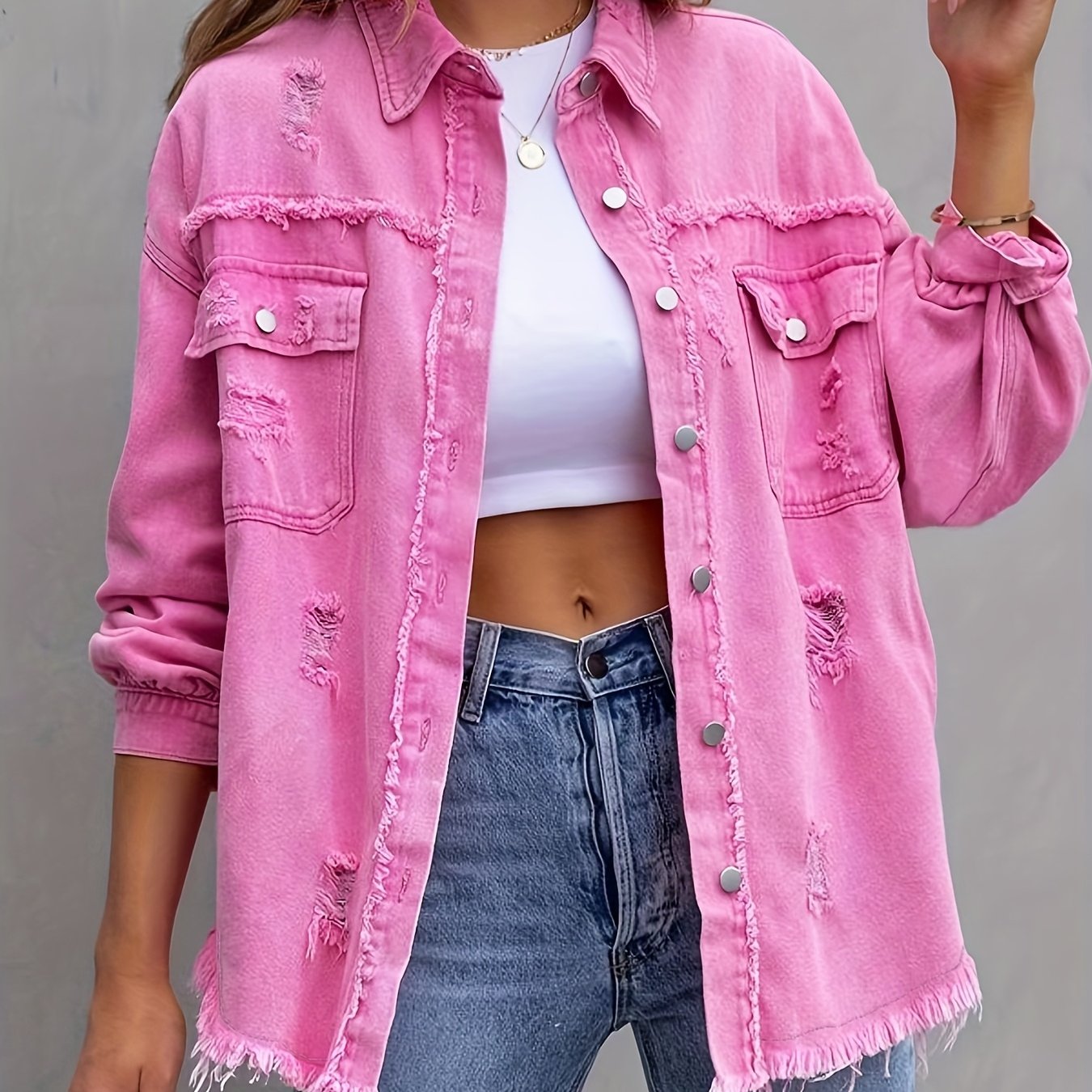 Women's Jacket Ripped Denim Jacket Candy Color Clothes