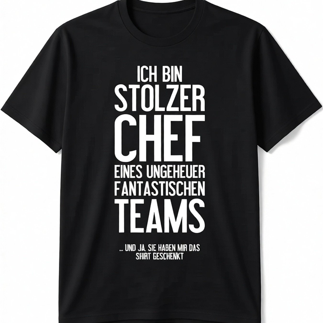 Plus Size Leader Of An Incredibly Team T-shirt - German Text Print, Black With White Lettering, Casual Round Neck Short Sleeve Tee For Adults, Suitable For , Regular Fit For Gym, Training