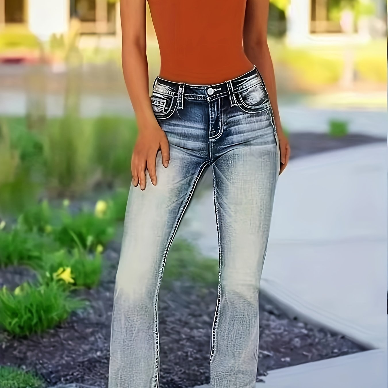 Embroidered Stretch Denim Pants