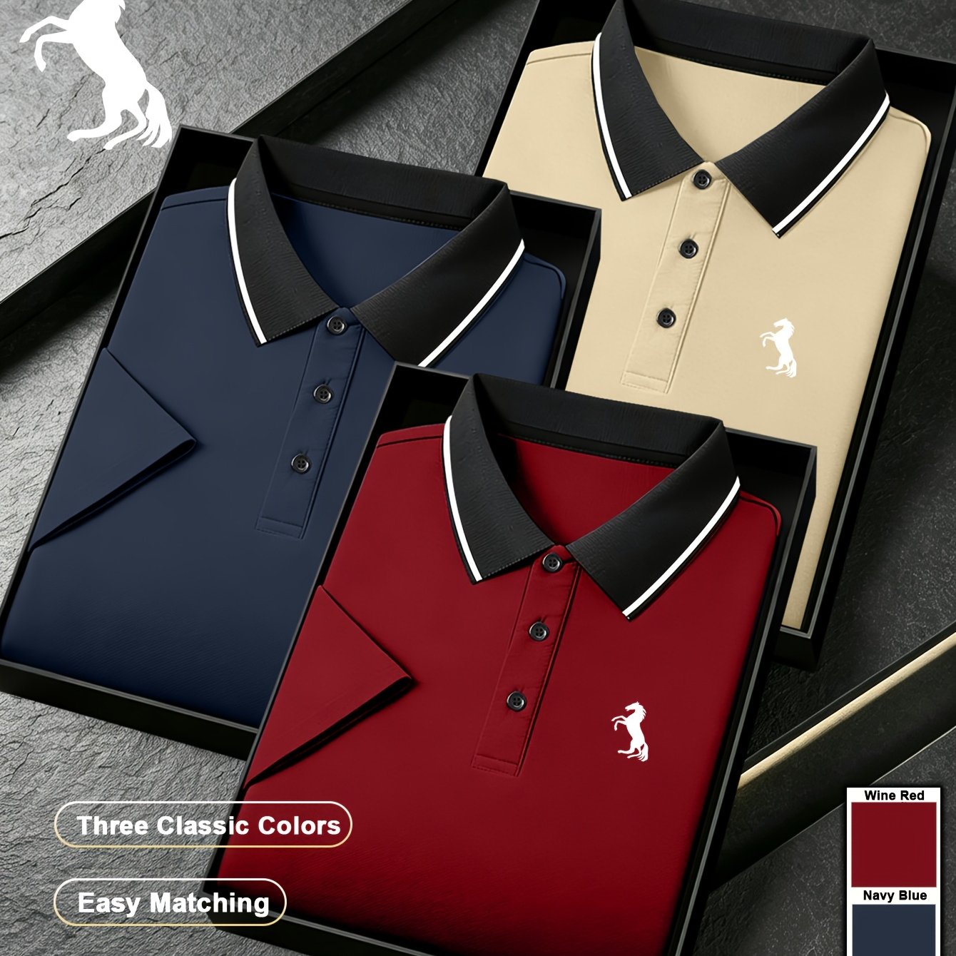 TEMU 'white Men's 3pcs Golf Shirts, Ice-cooling Breathable Quick-dry Fabric, Color-block Lapel For Businessts, Suitable For Golf Course/commuting,
